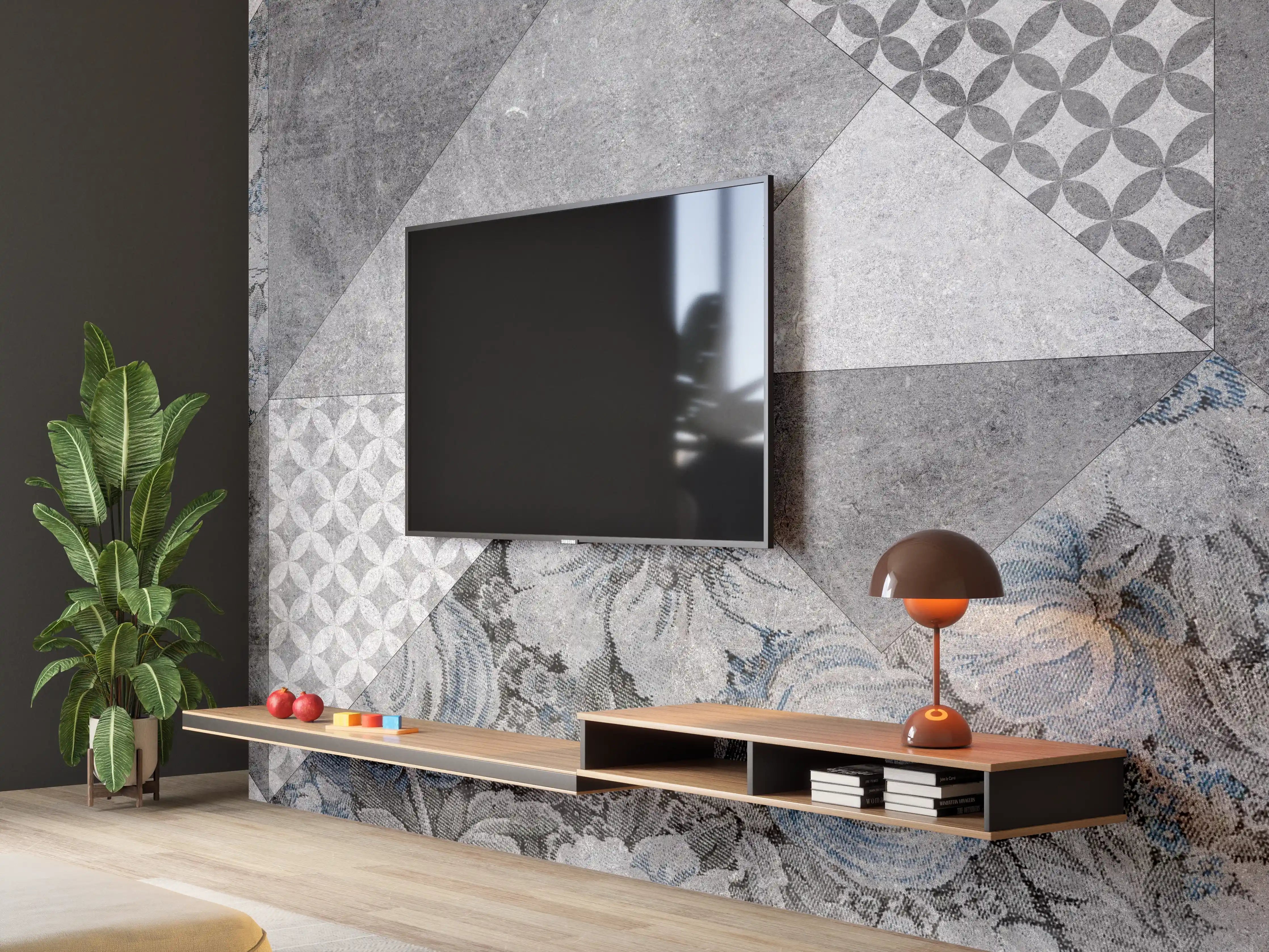Wandverkleidung Wohnzimmer - abstrakte Blumen und Marmor Textur 