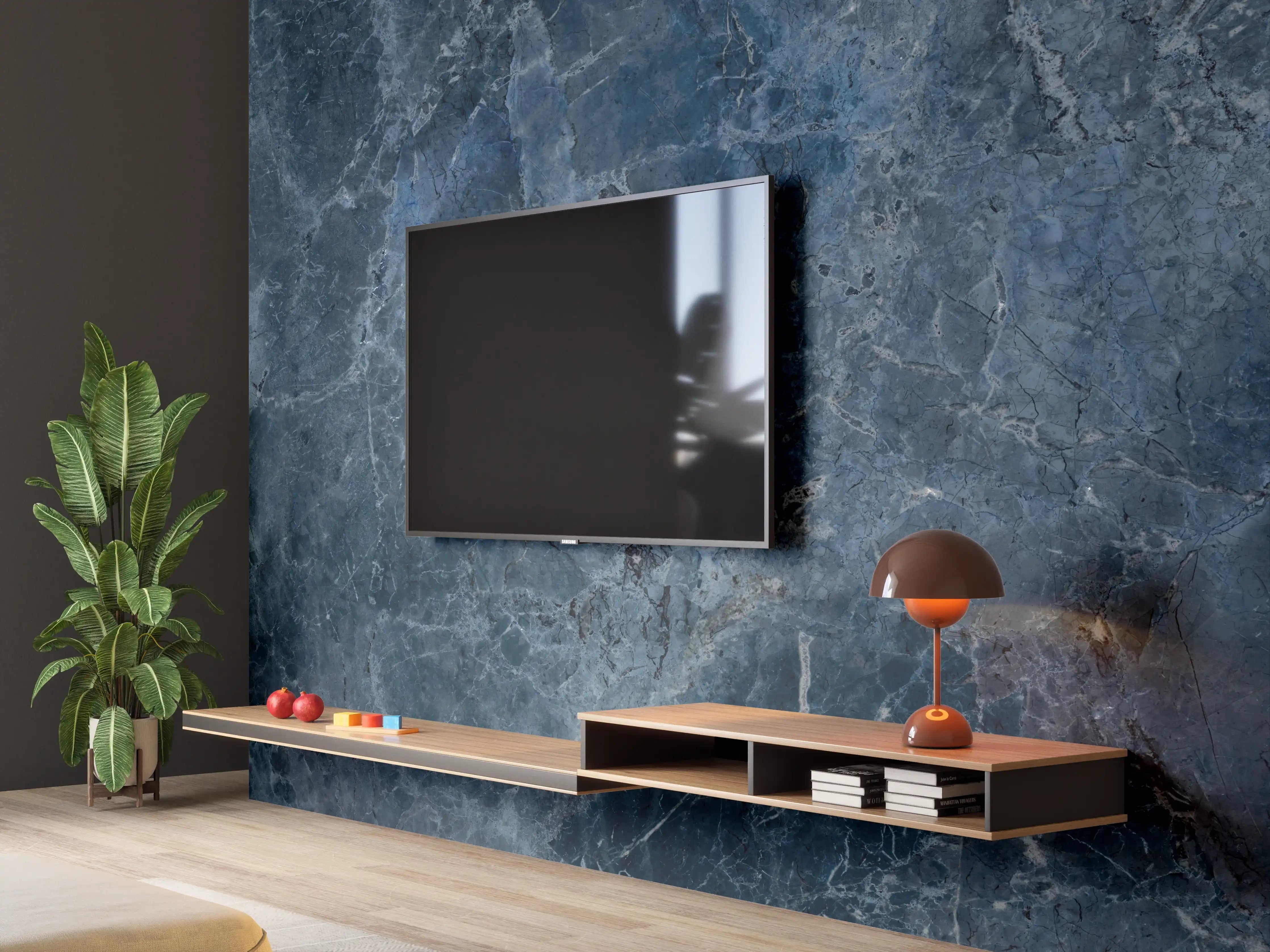 Wandverkleidung Wohnzimmer - dunkelblaue Marmor Steinstruktur