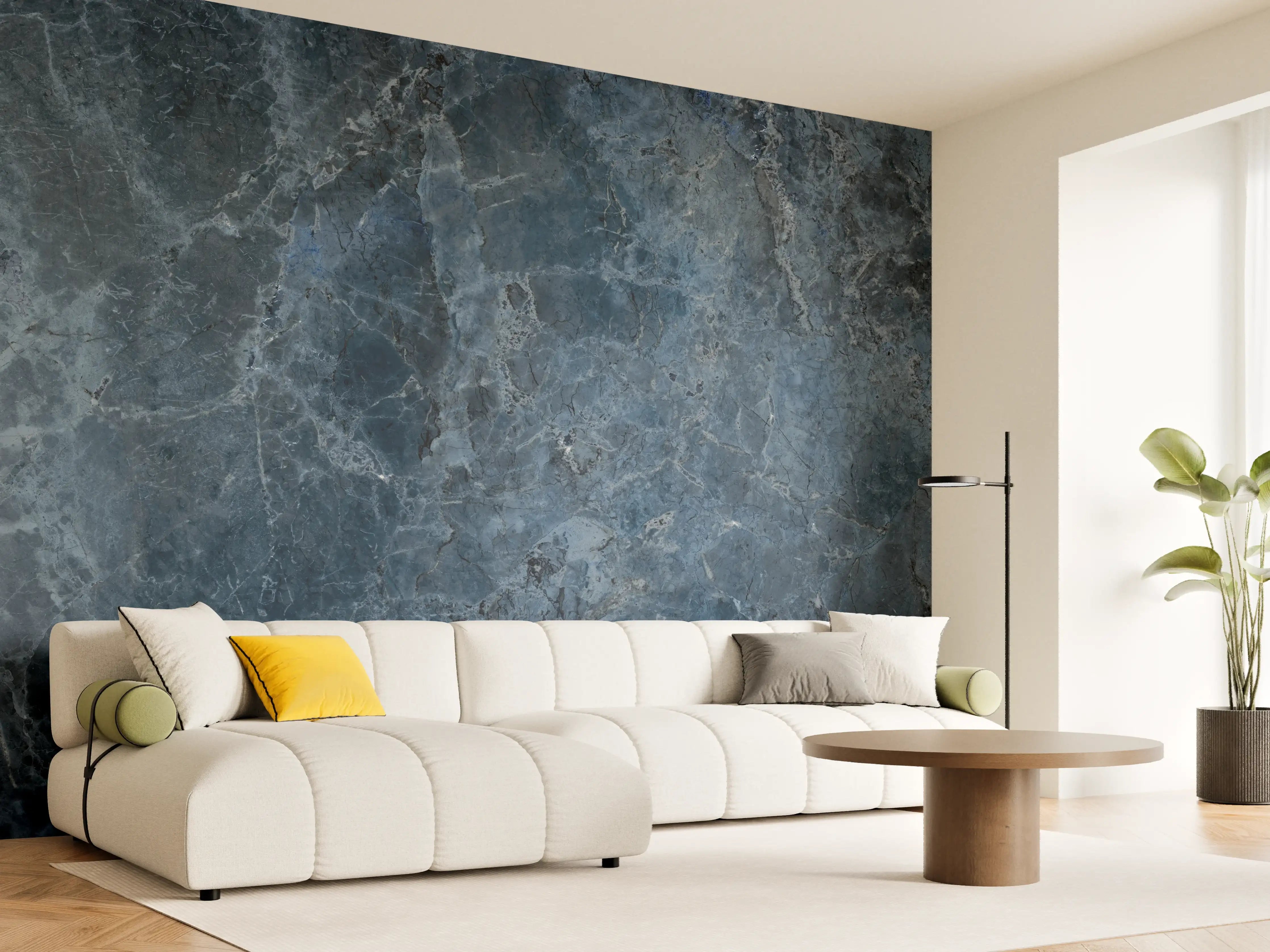 Wandverkleidung Wohnzimmer - dunkelblaue Marmor Steinstruktur