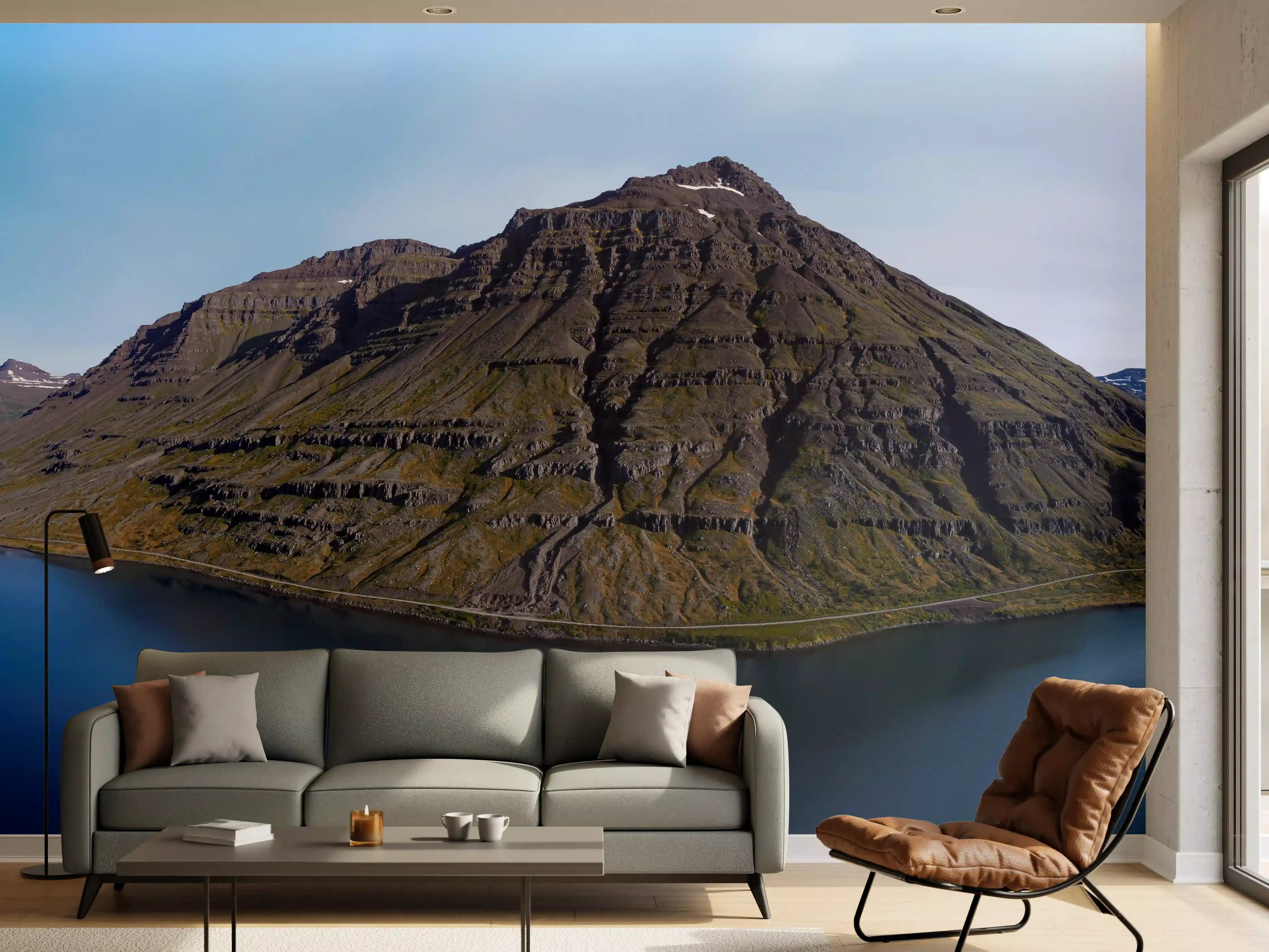 Wandverkleidung Wohnzimmer - luftbildpanorama in den isländischen ostfjorden