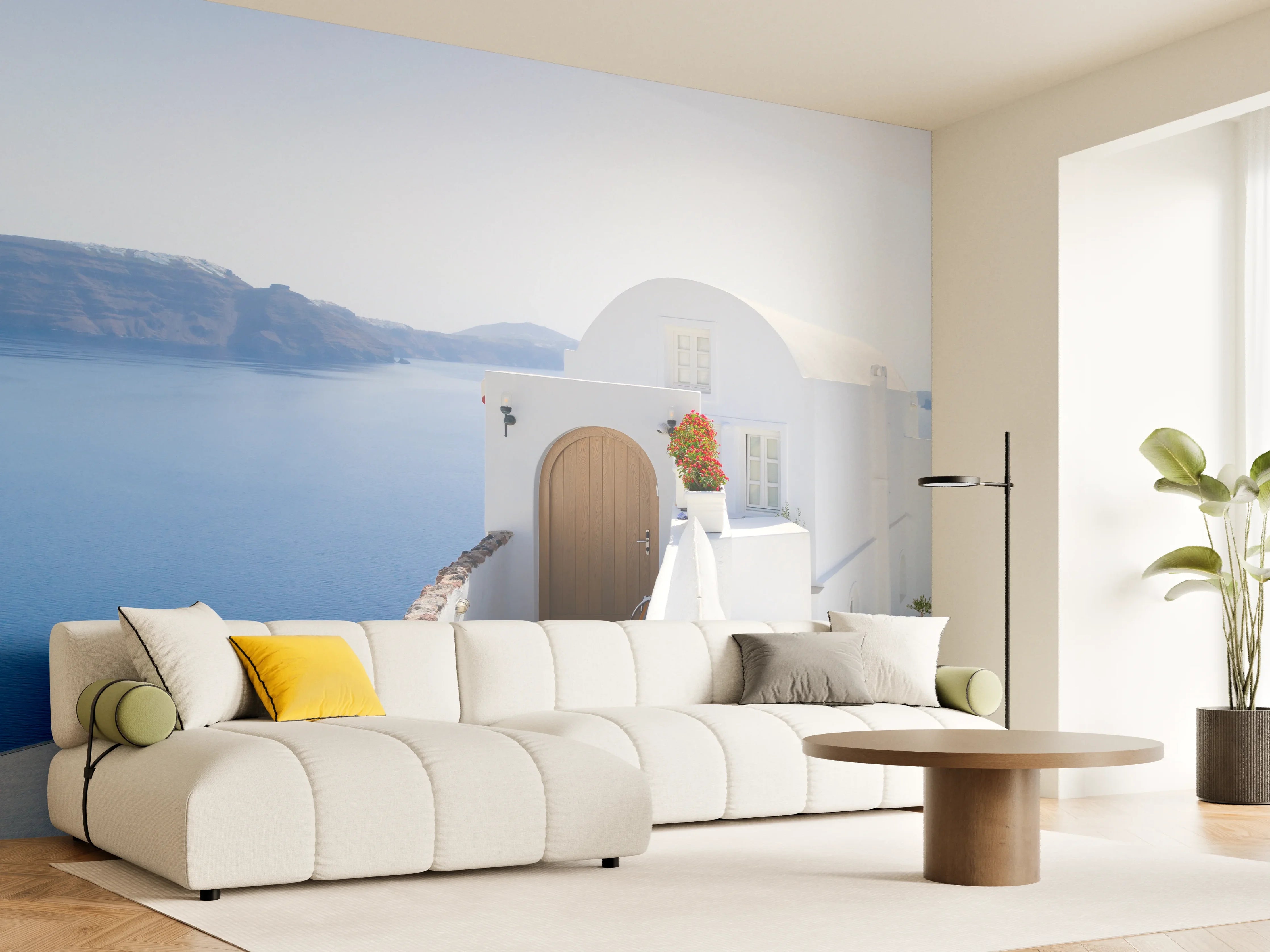 Wandverkleidung Wohnzimmer - schöne Details der Insel Santorin