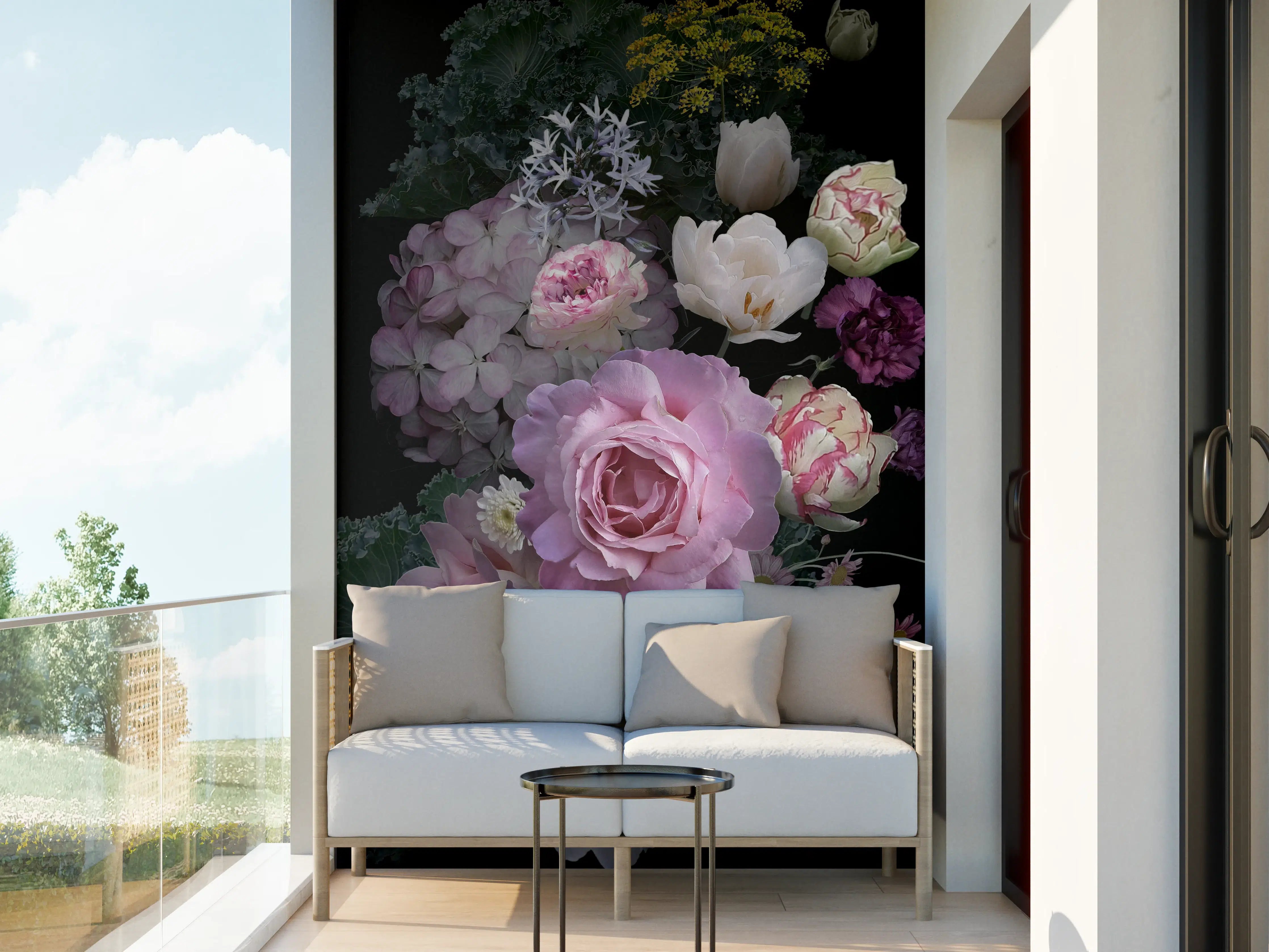 Wandverkleidung außen -  Garten Blumen mit dunklem Hintergrund