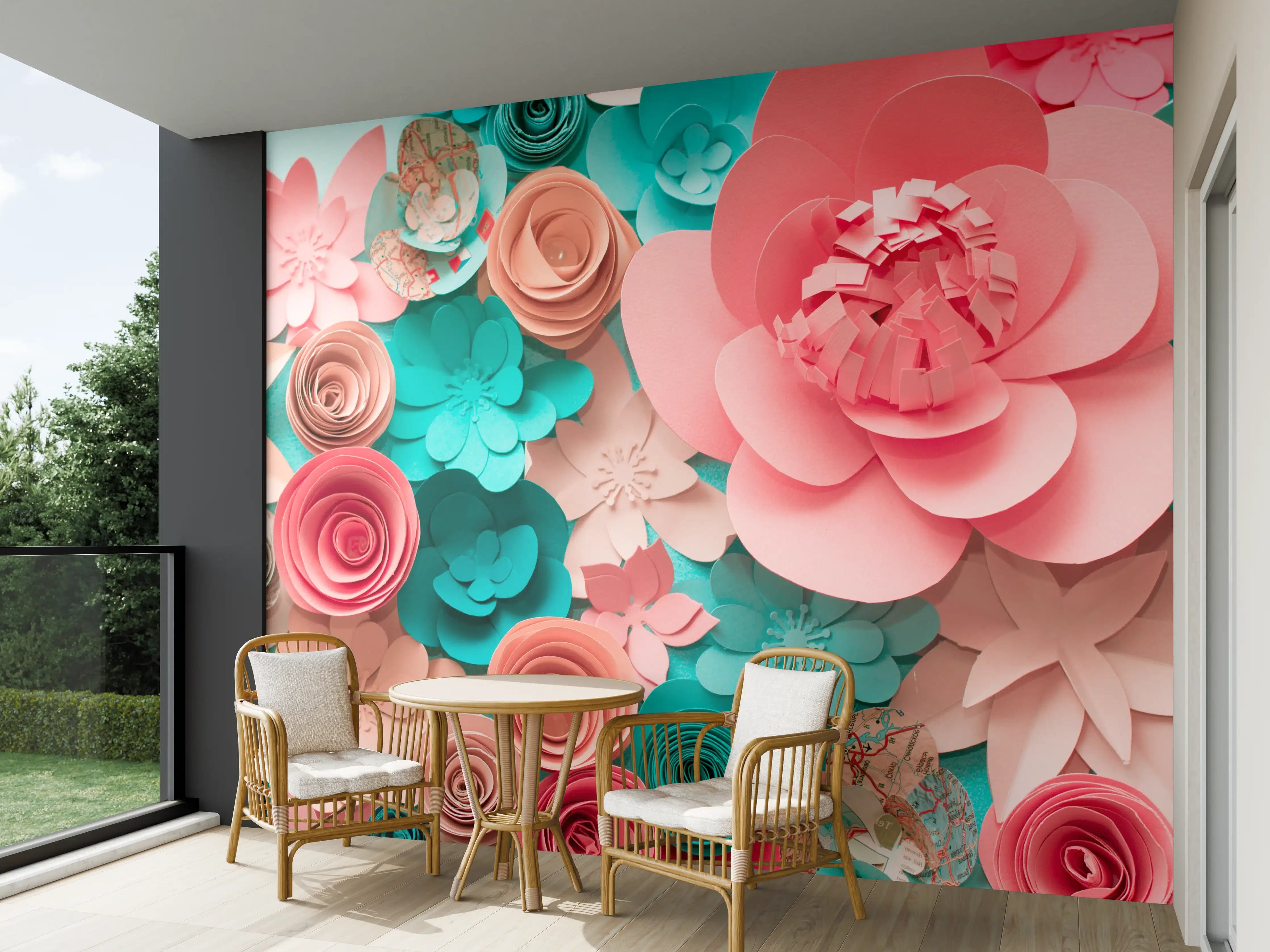 Wandverkleidung außen -  bunte Papier Blumen Komposition