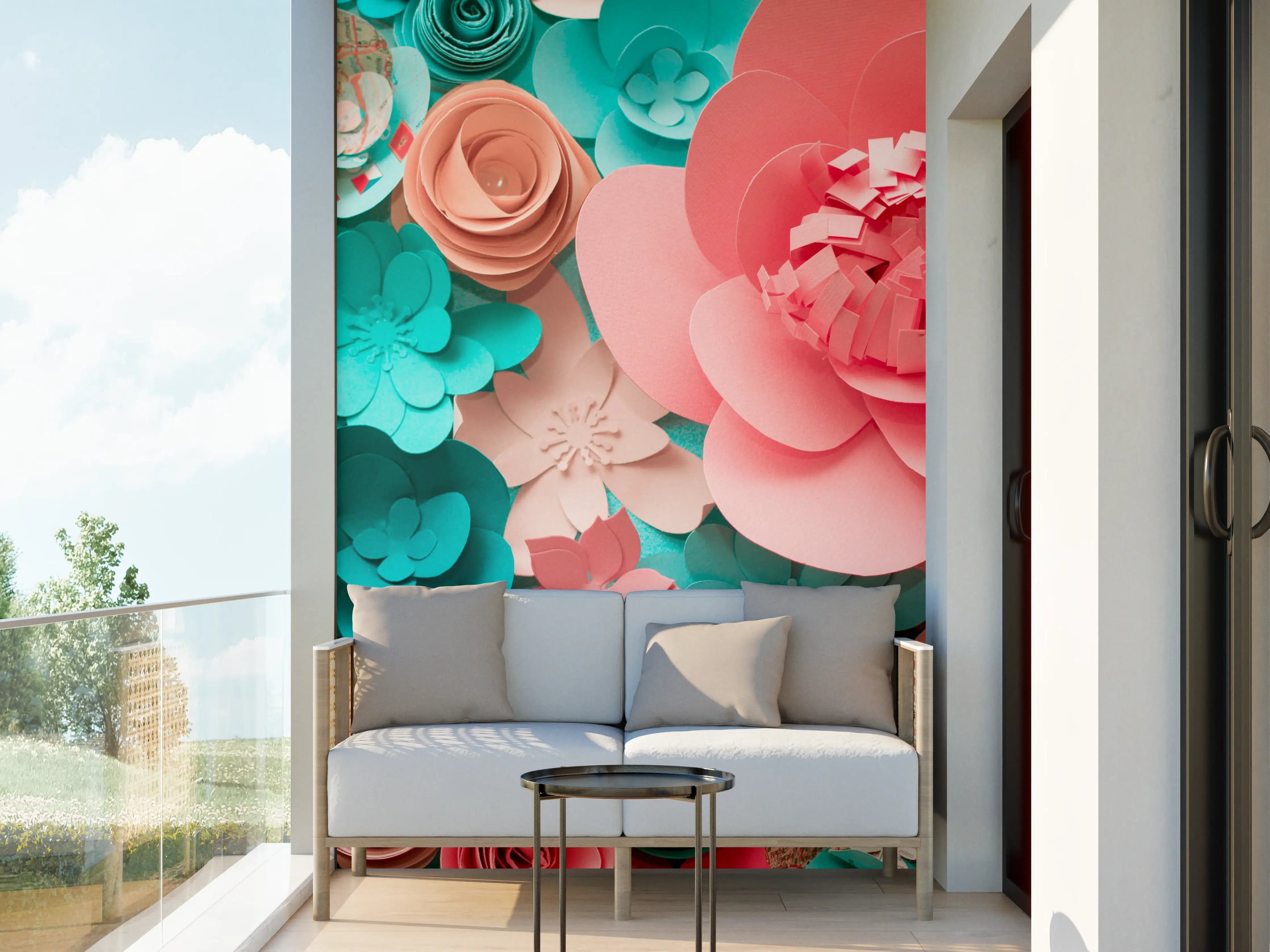 Wandverkleidung außen -  bunte Papier Blumen Komposition