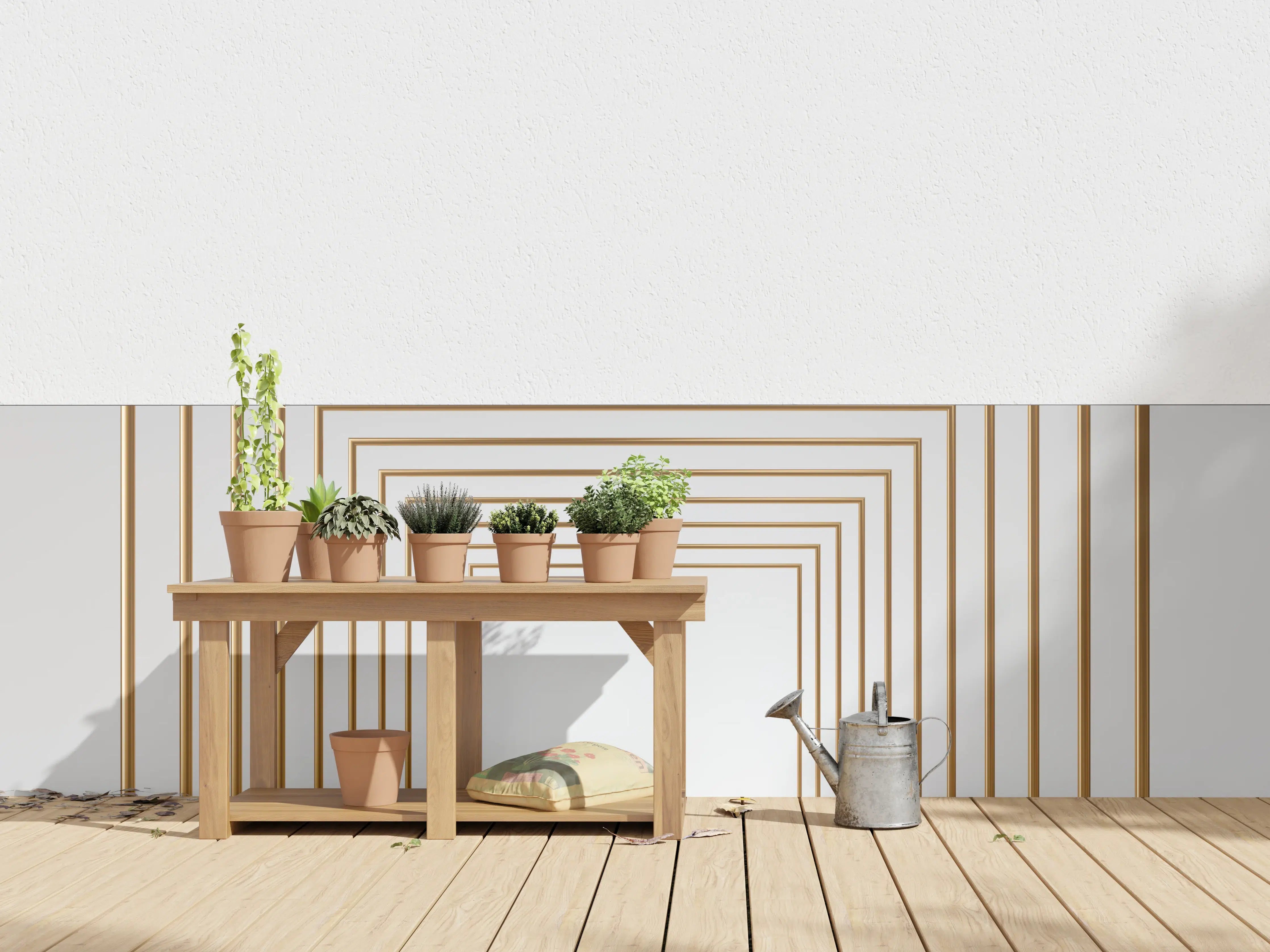 Wandverkleidung außen - 3D-Design eines Tunnels mit vergoldeten Stangen