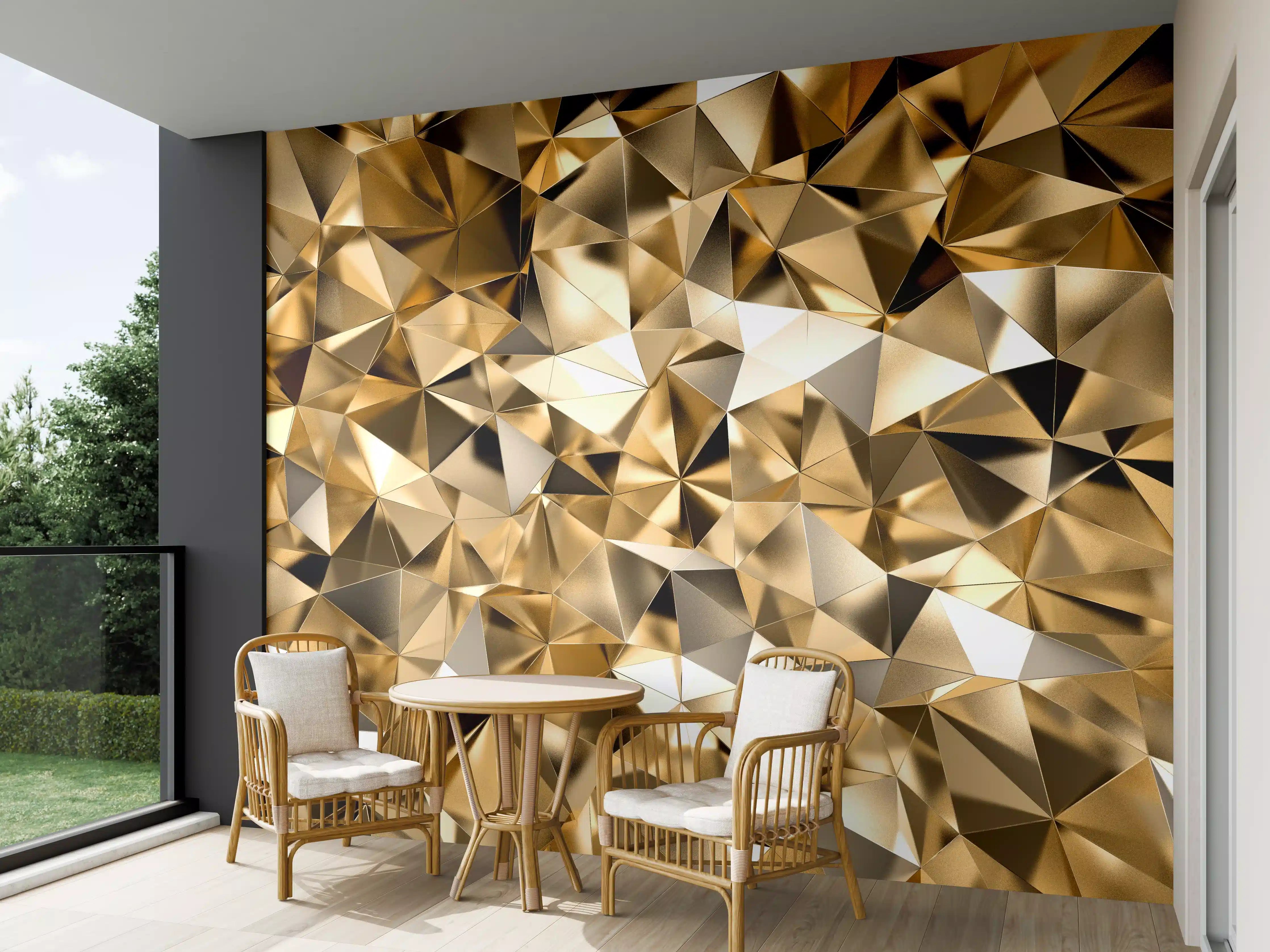 Wandverkleidung außen - 3D Goldenes Kristall Design