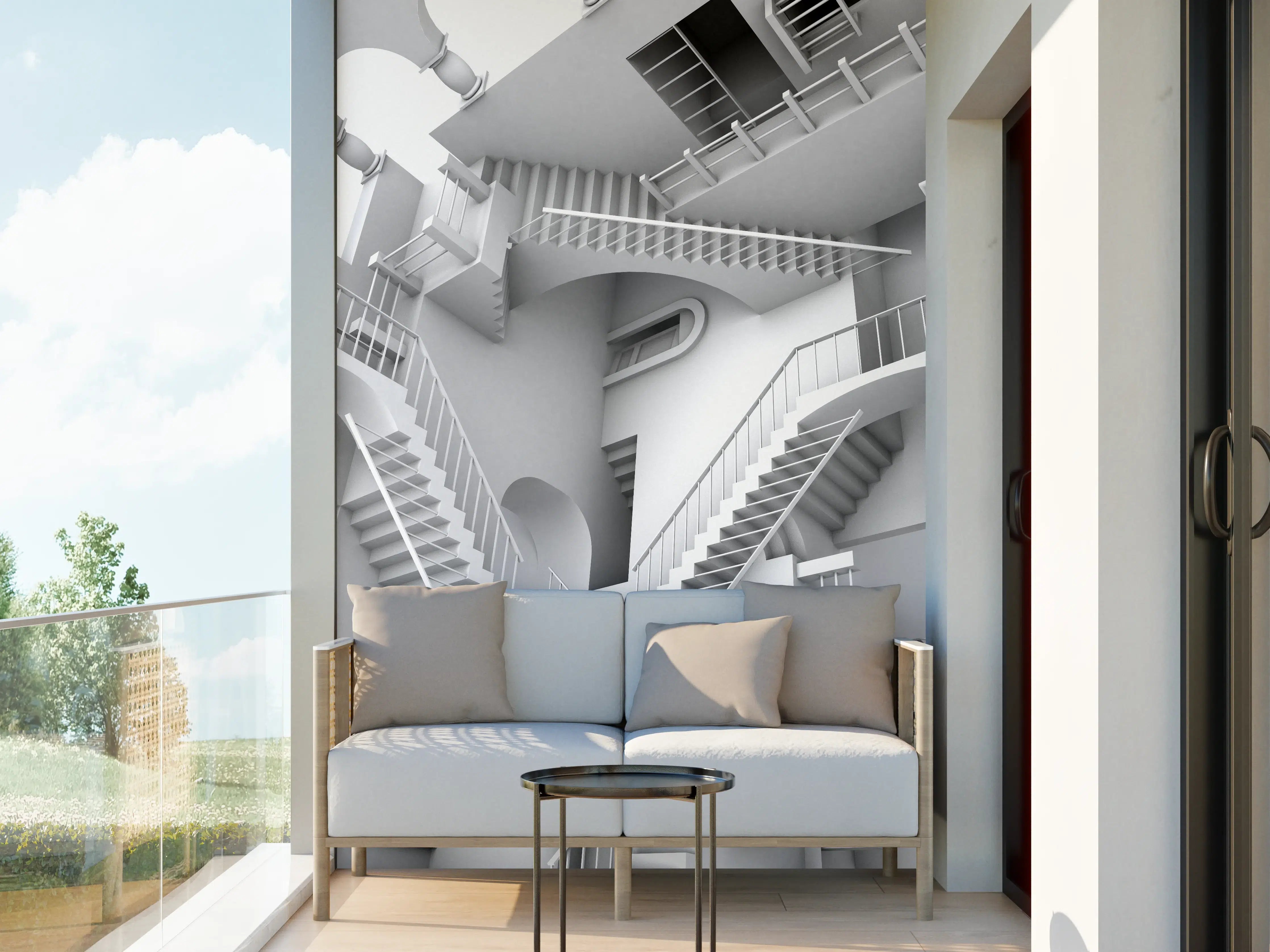Wandverkleidung außen - 3D-Illustration einer von Escher inspirierten Treppe