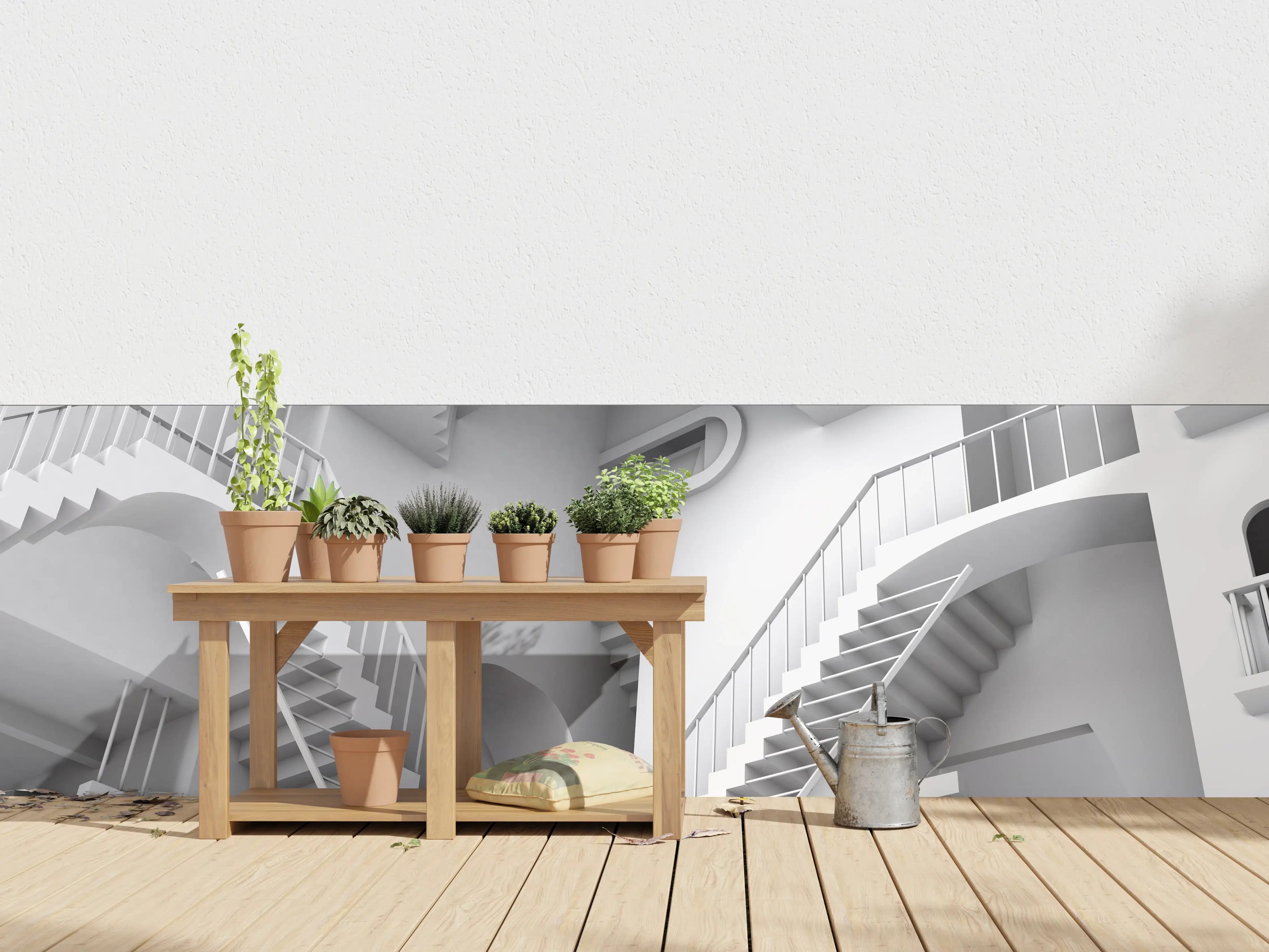 Wandverkleidung außen - 3D-Illustration einer von Escher inspirierten Treppe