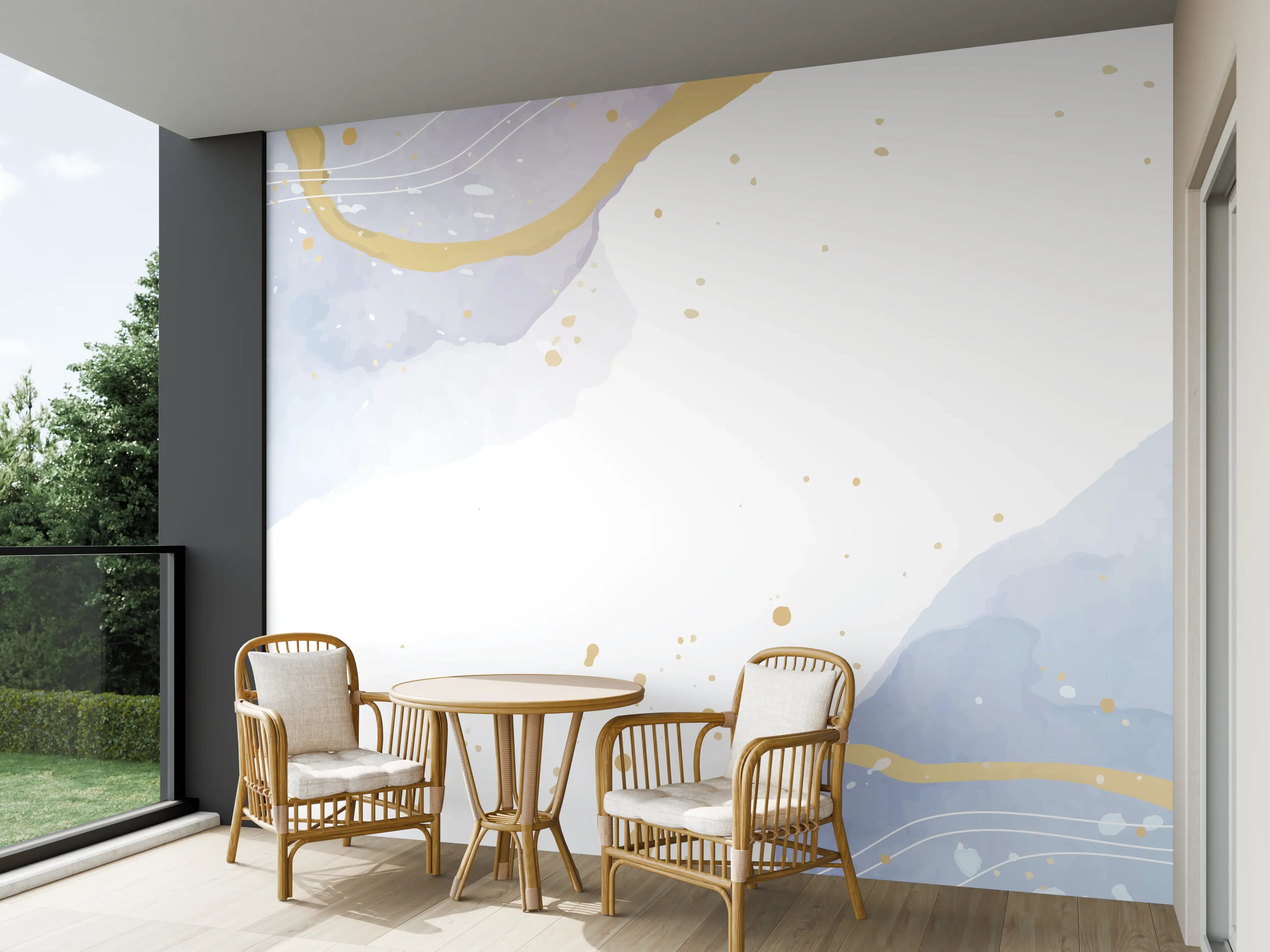 Wandverkleidung außen - Abstrakt Blau Gold Aquarell Design