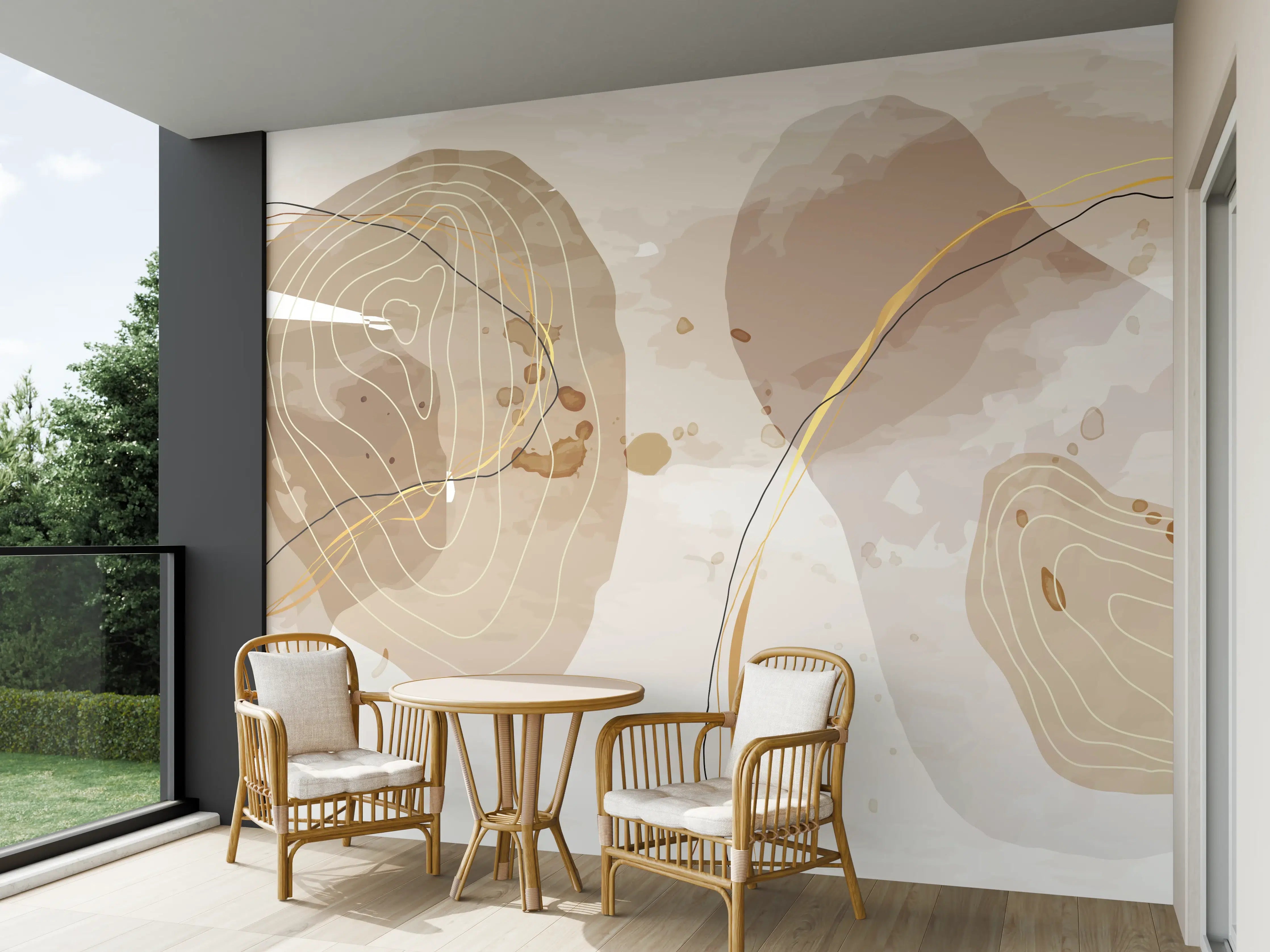 Wandverkleidung außen - Abstrakte Beige-Braune Linienkunst