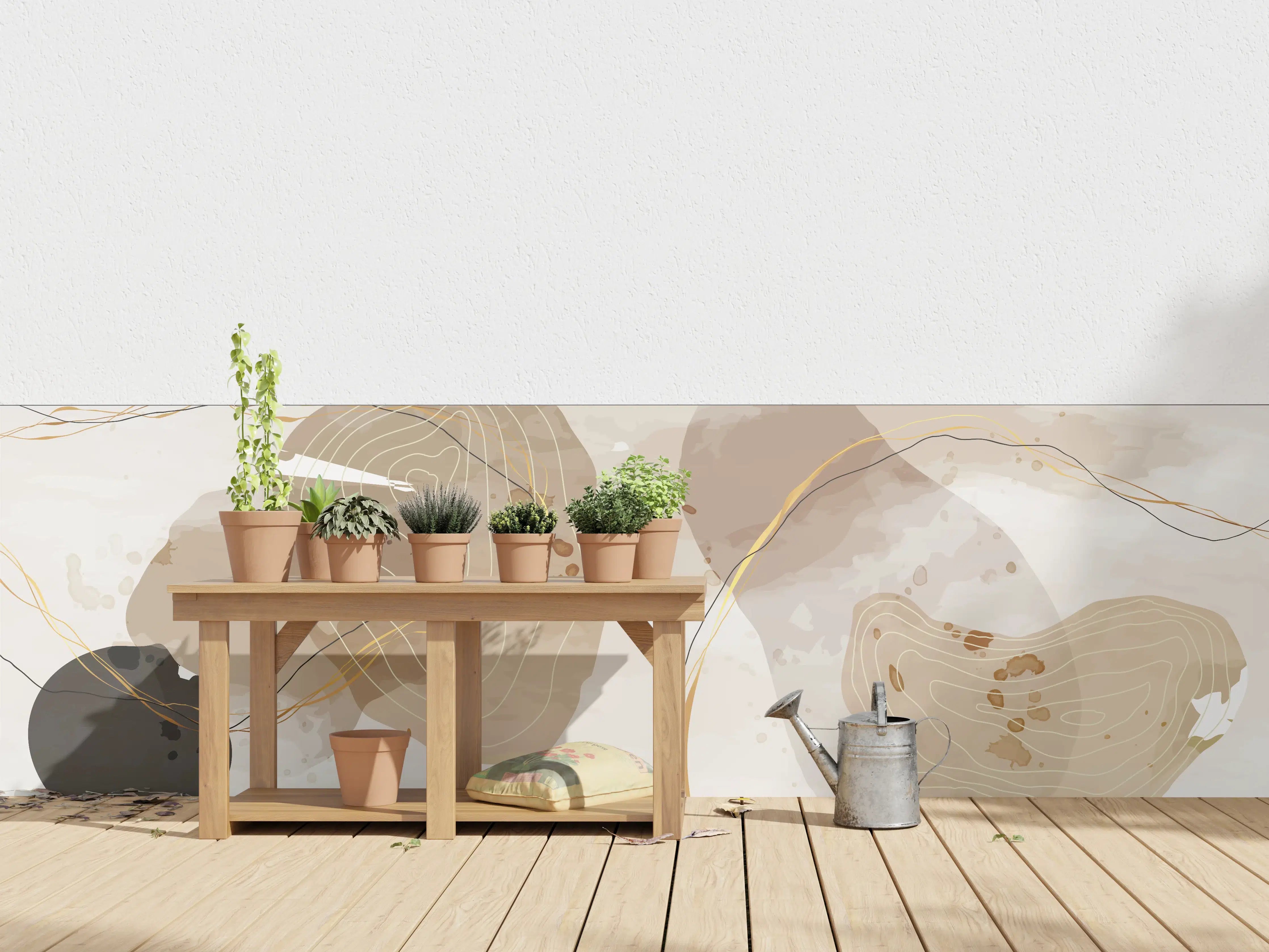 Wandverkleidung außen - Abstrakte Beige-Braune Linienkunst