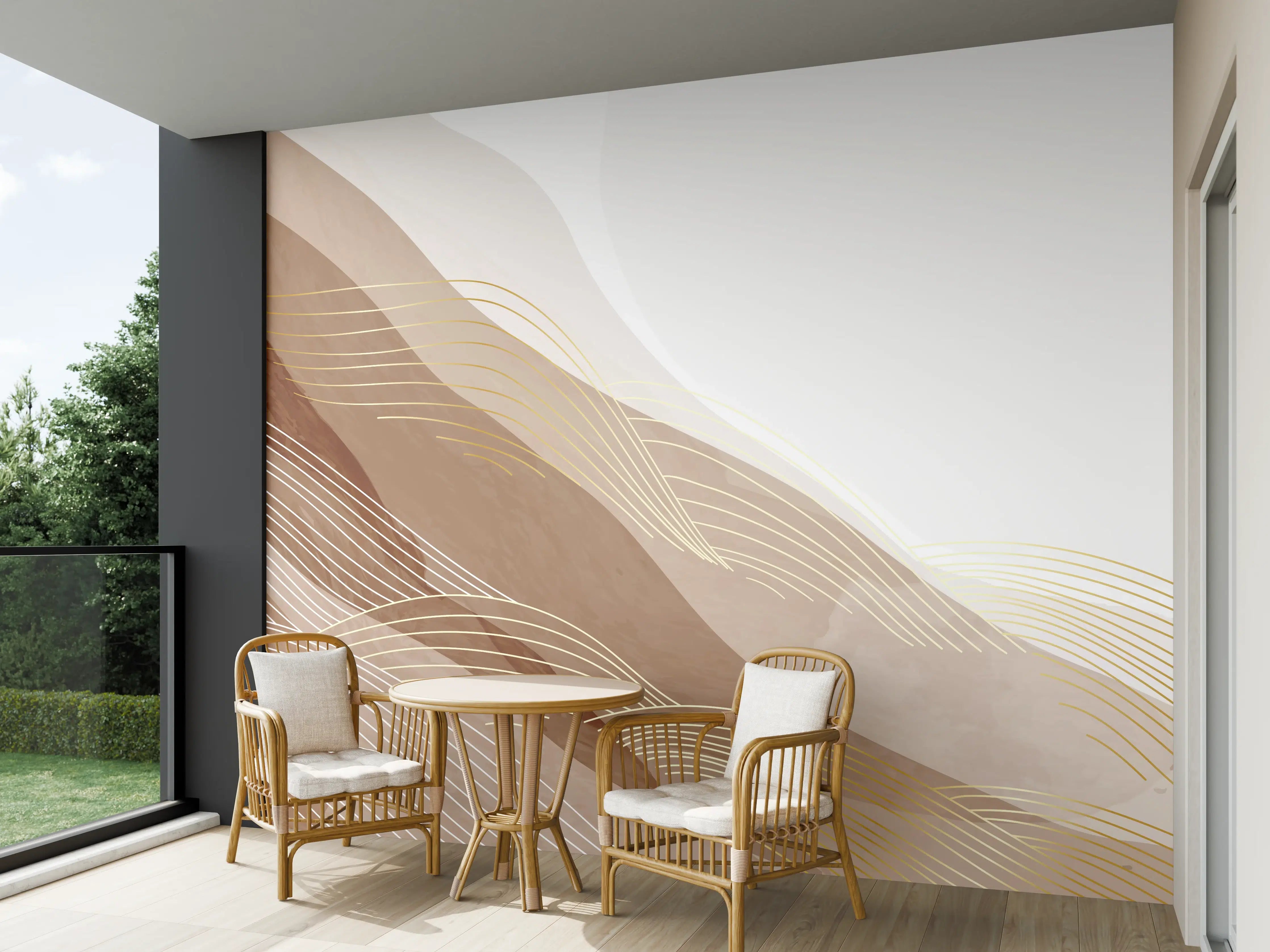 Wandverkleidung außen - Abstrakte Beige Linien Kunst