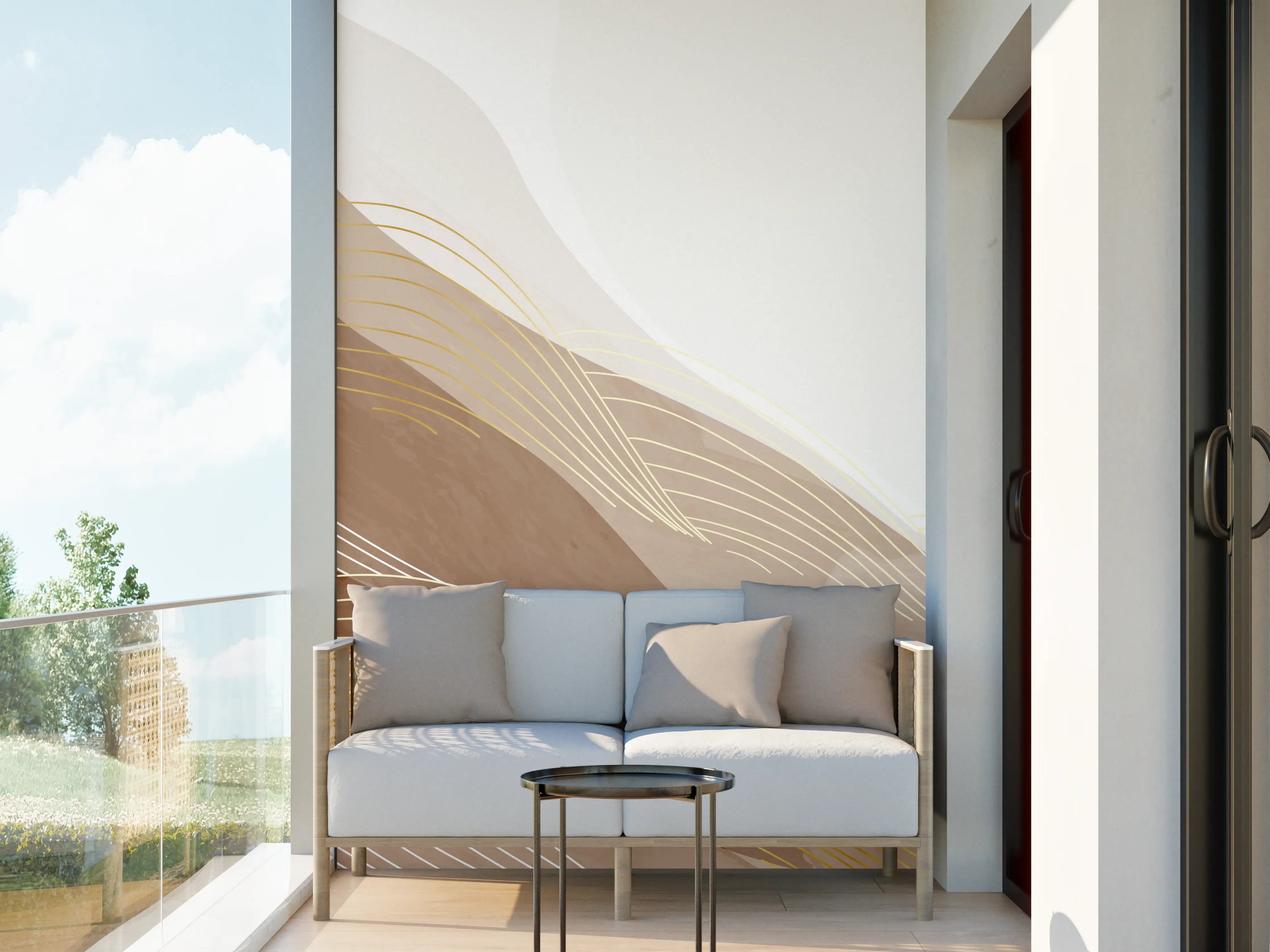 Wandverkleidung außen - Abstrakte Beige Linien Kunst