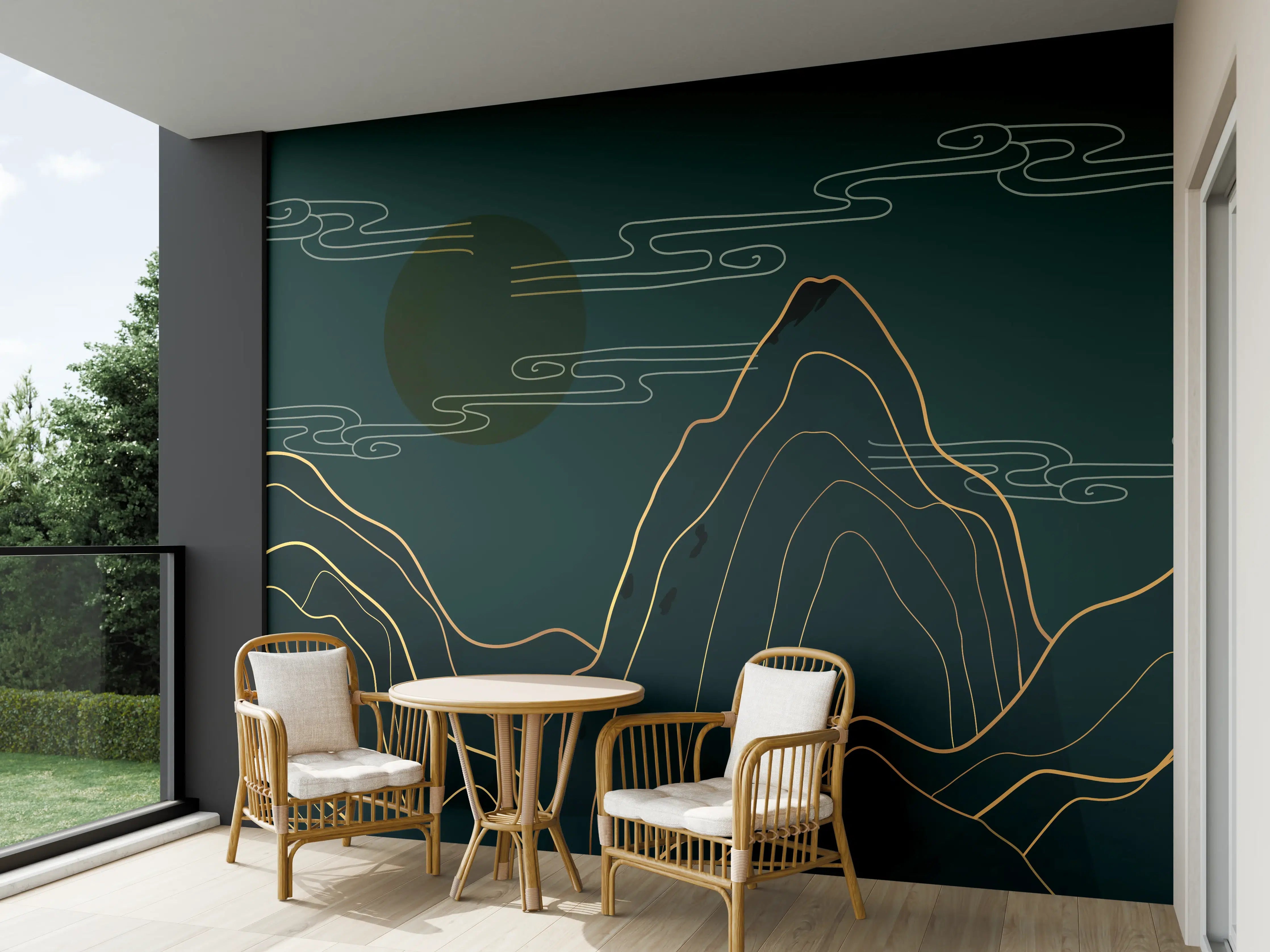 Wandverkleidung außen - Abstrakte Berglandschaft Linienkunst