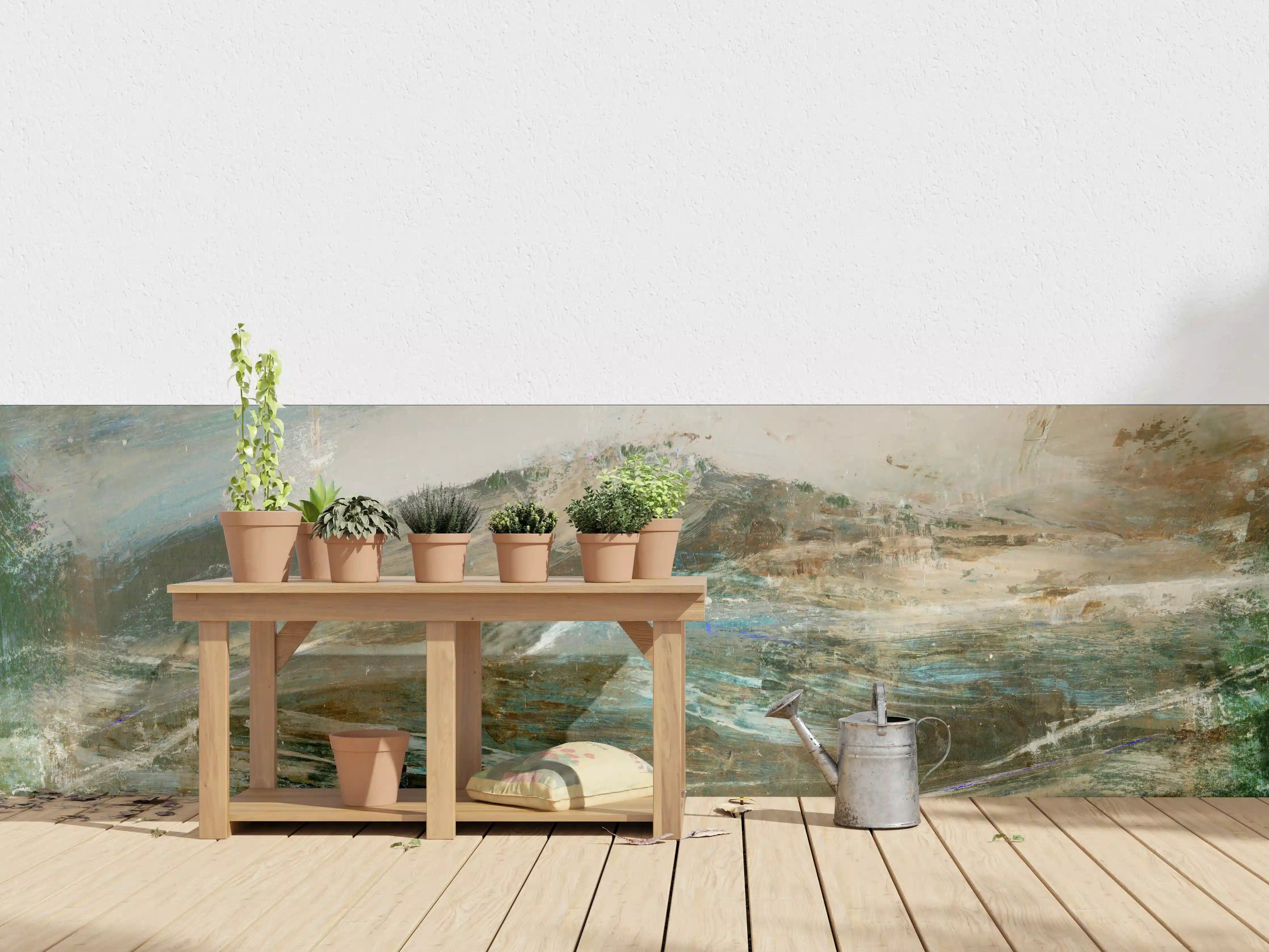 Wandverkleidung außen - Abstrakte Berglandschaft Pastelltöne
