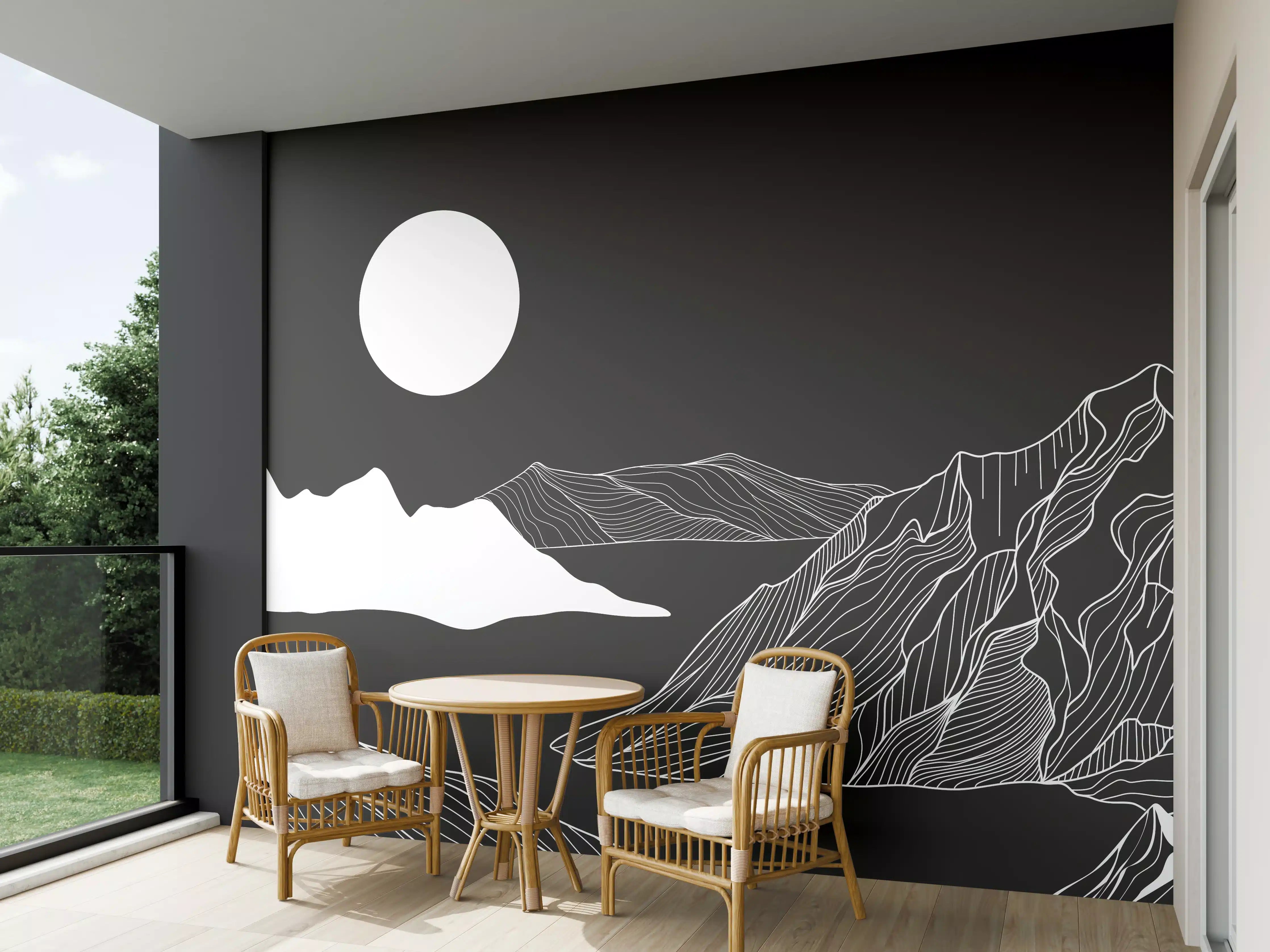 Wandverkleidung außen - Abstrakte Berglandschaft in Monochrom
