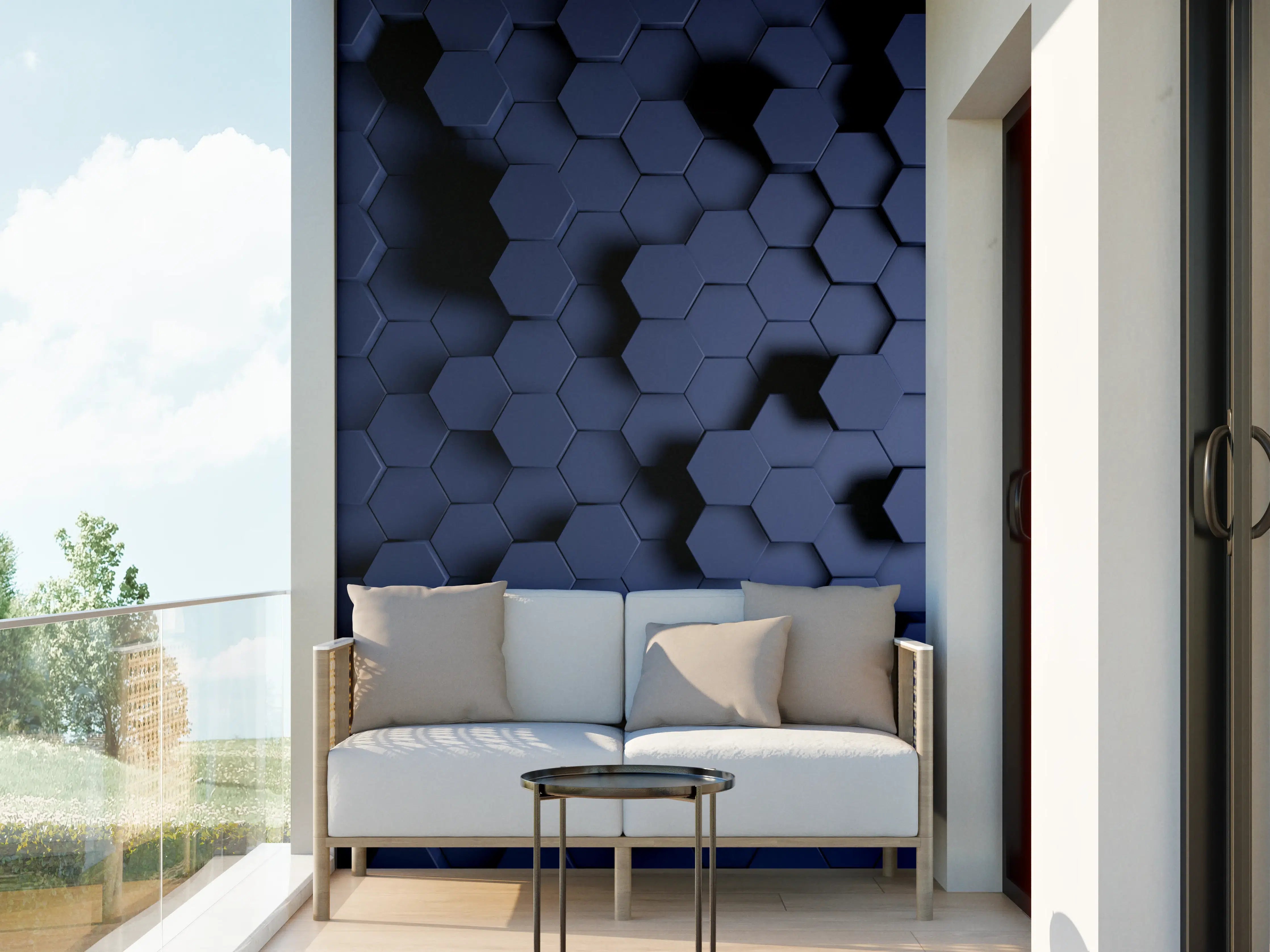 Wandverkleidung außen - Abstrakte Blau-Hexagon-Struktur