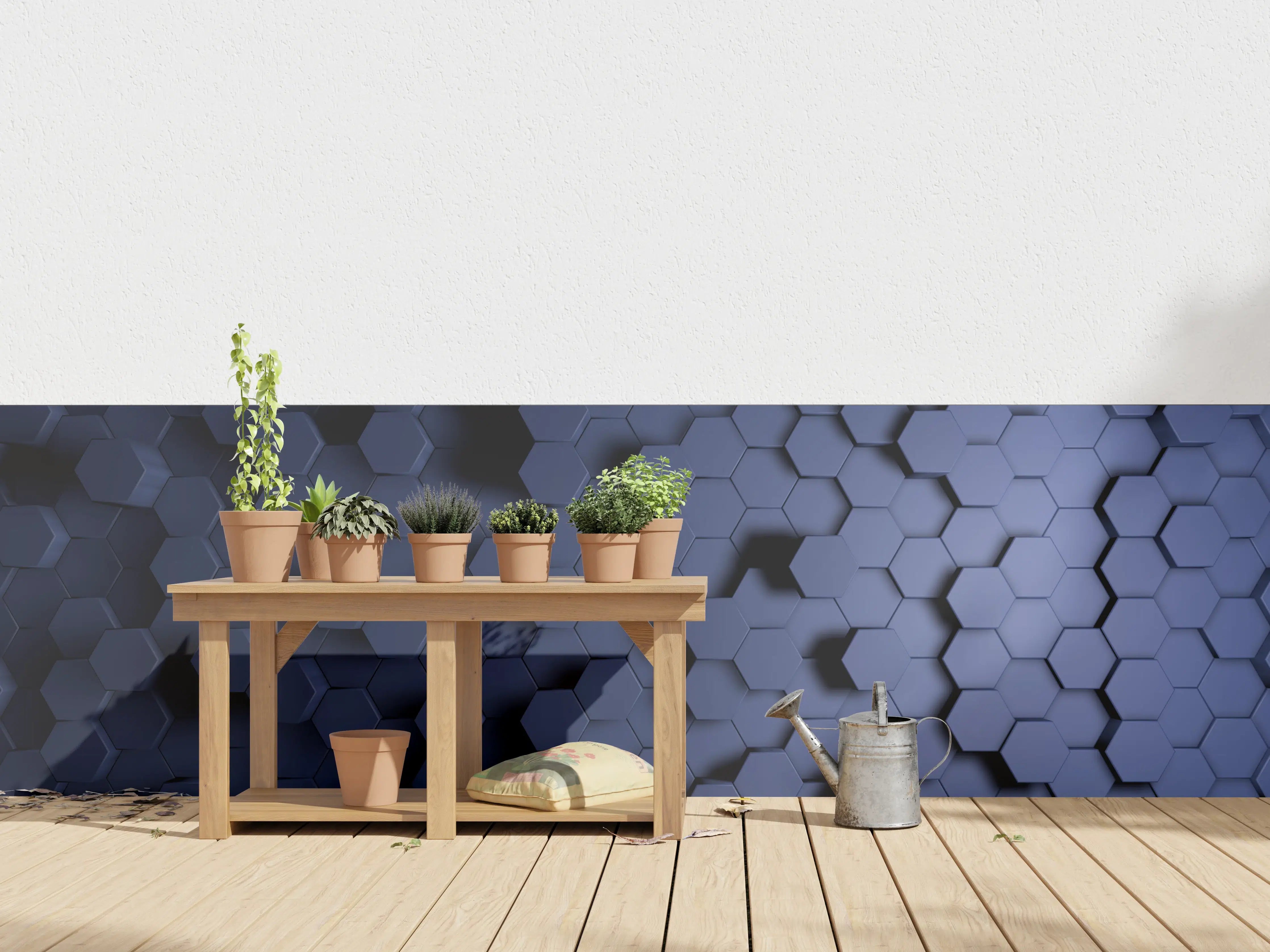 Wandverkleidung außen - Abstrakte Blau-Hexagon-Struktur