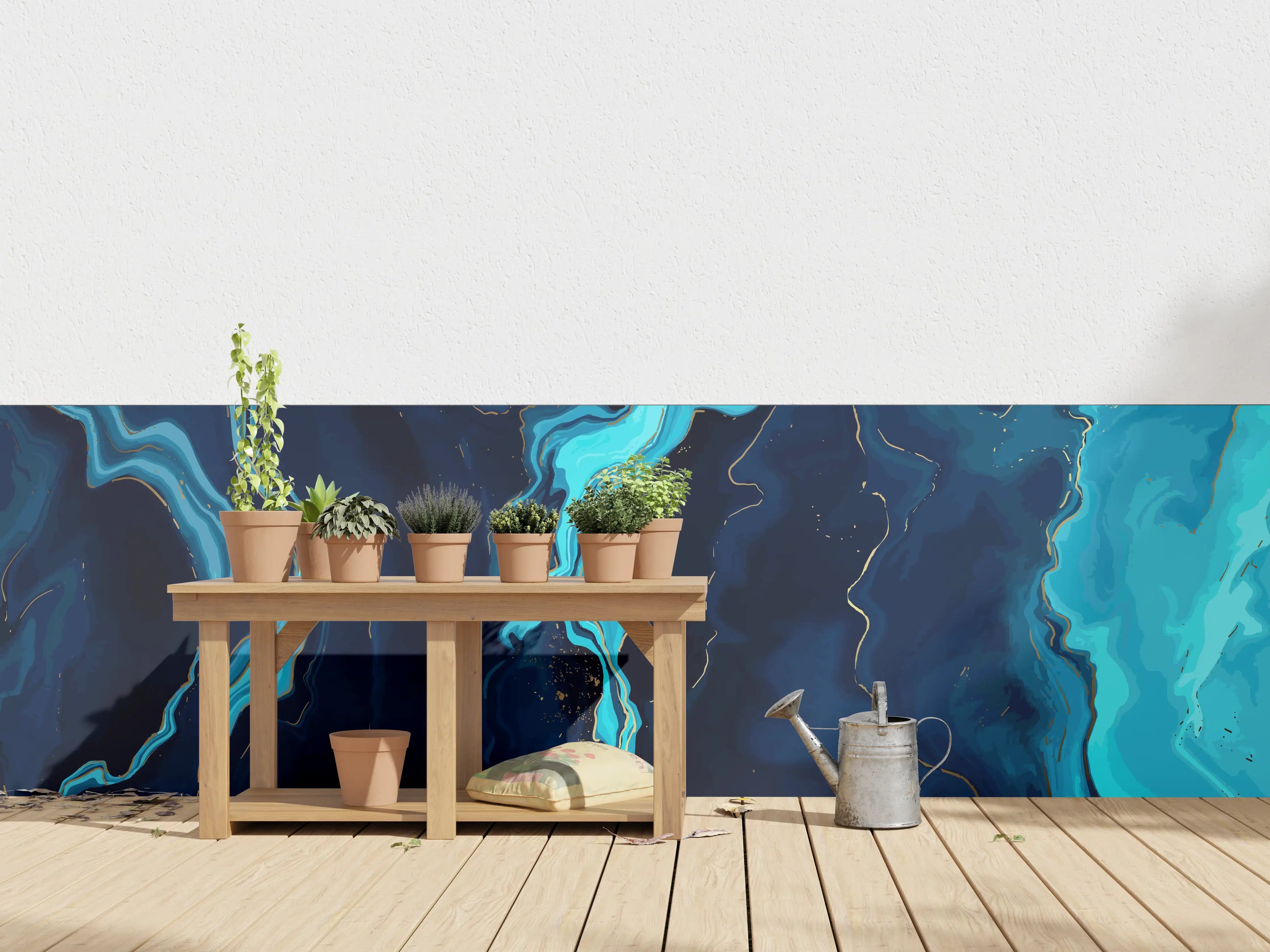 Wandverkleidung außen - Abstrakte Blau-Türkis Fließkunst