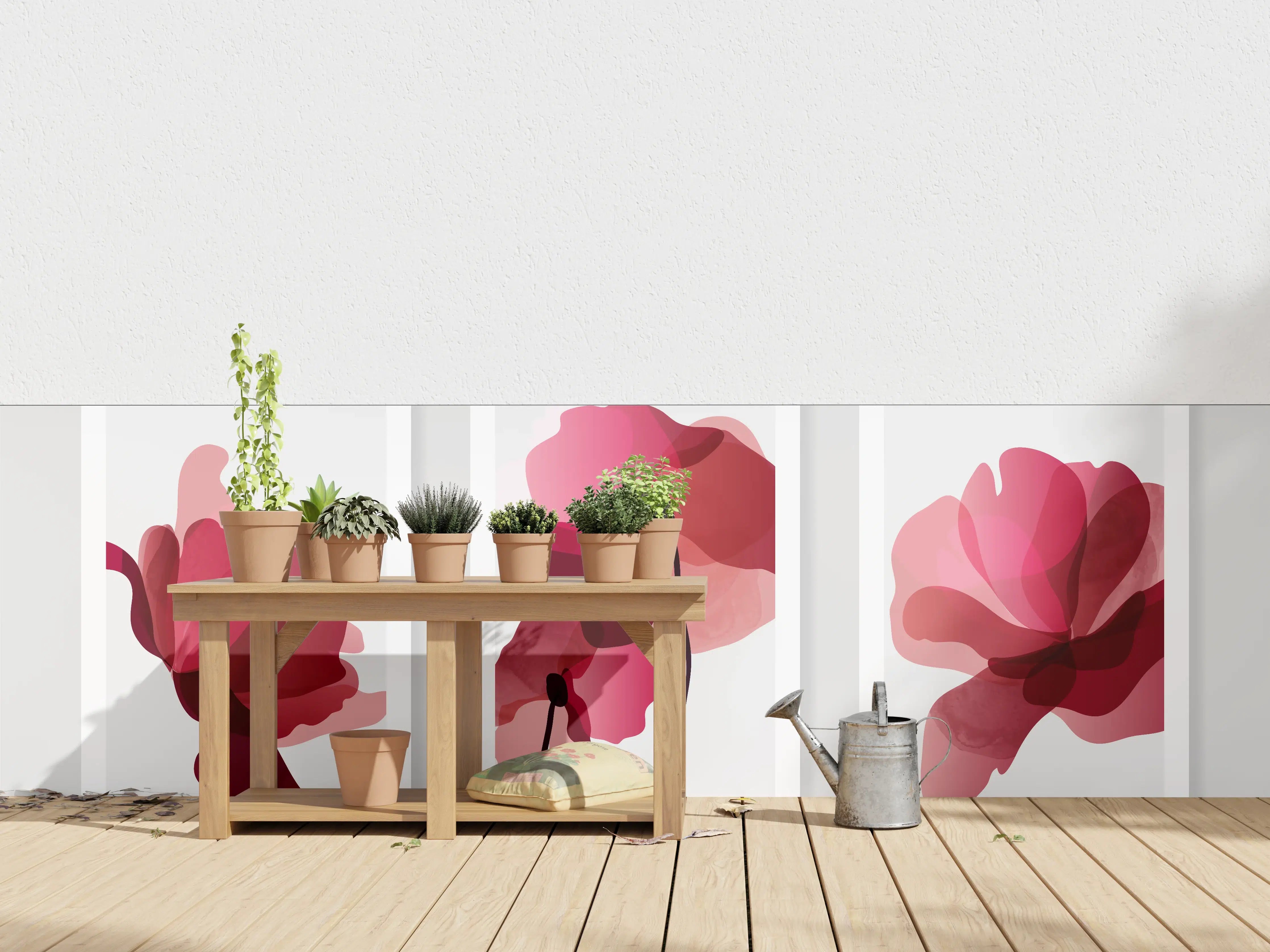 Wandverkleidung außen - Abstrakte Blumen Triptychon Rot