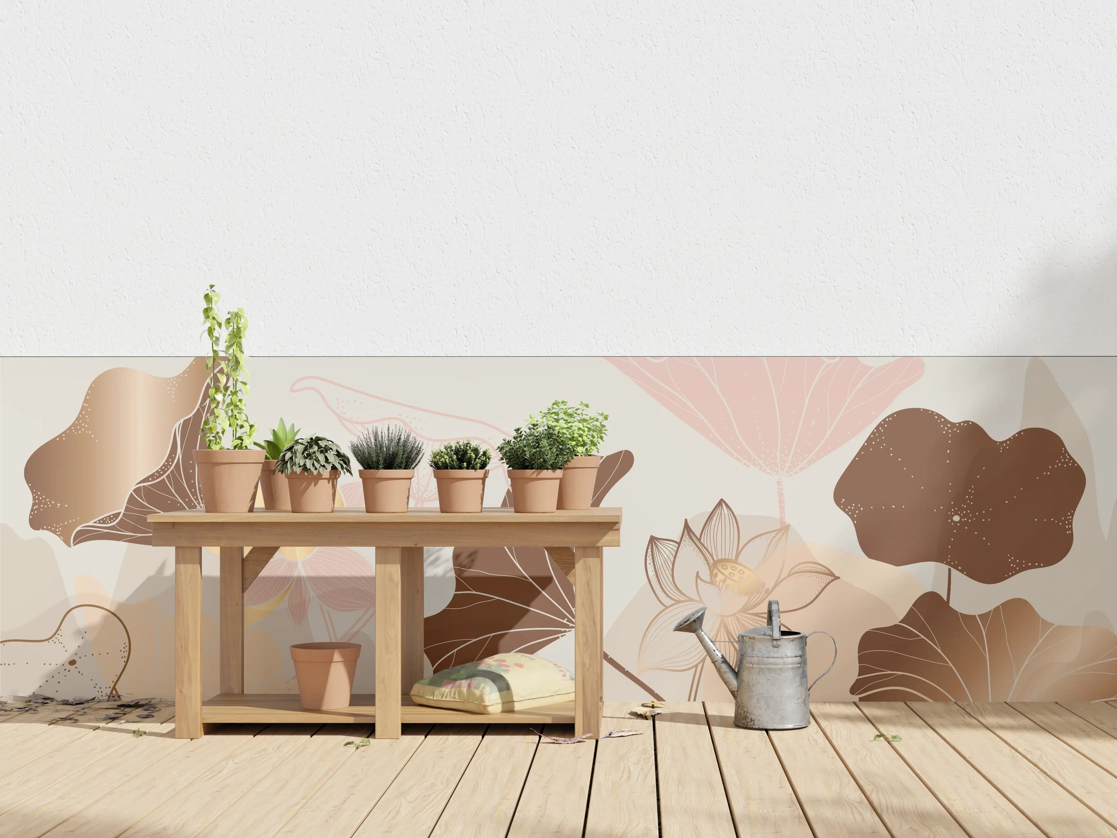 Wandverkleidung außen - Abstrakte Blumen Zeichnung Beige