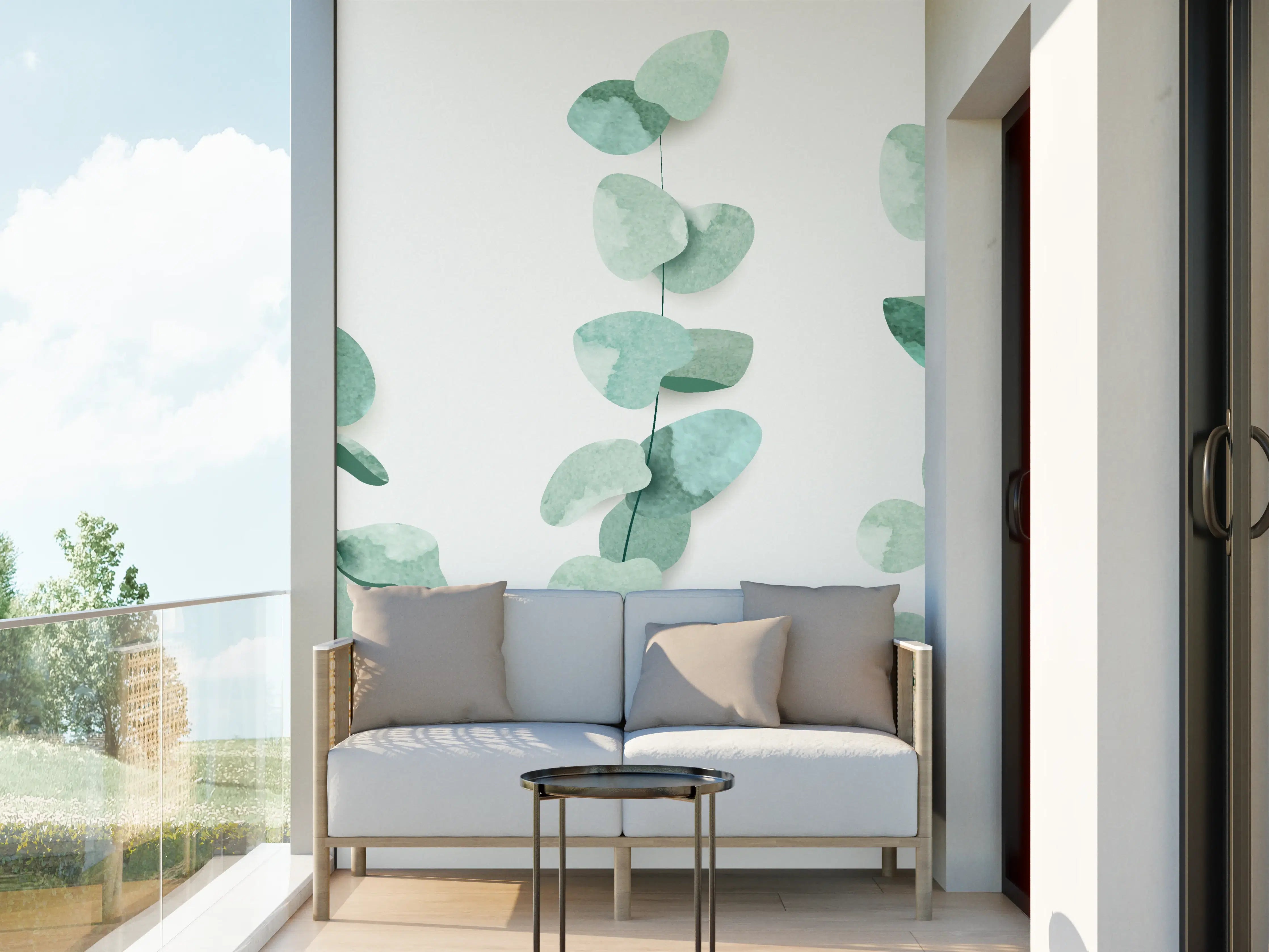 Wandverkleidung außen - Abstrakte Eukalyptus Aquarell Kunst