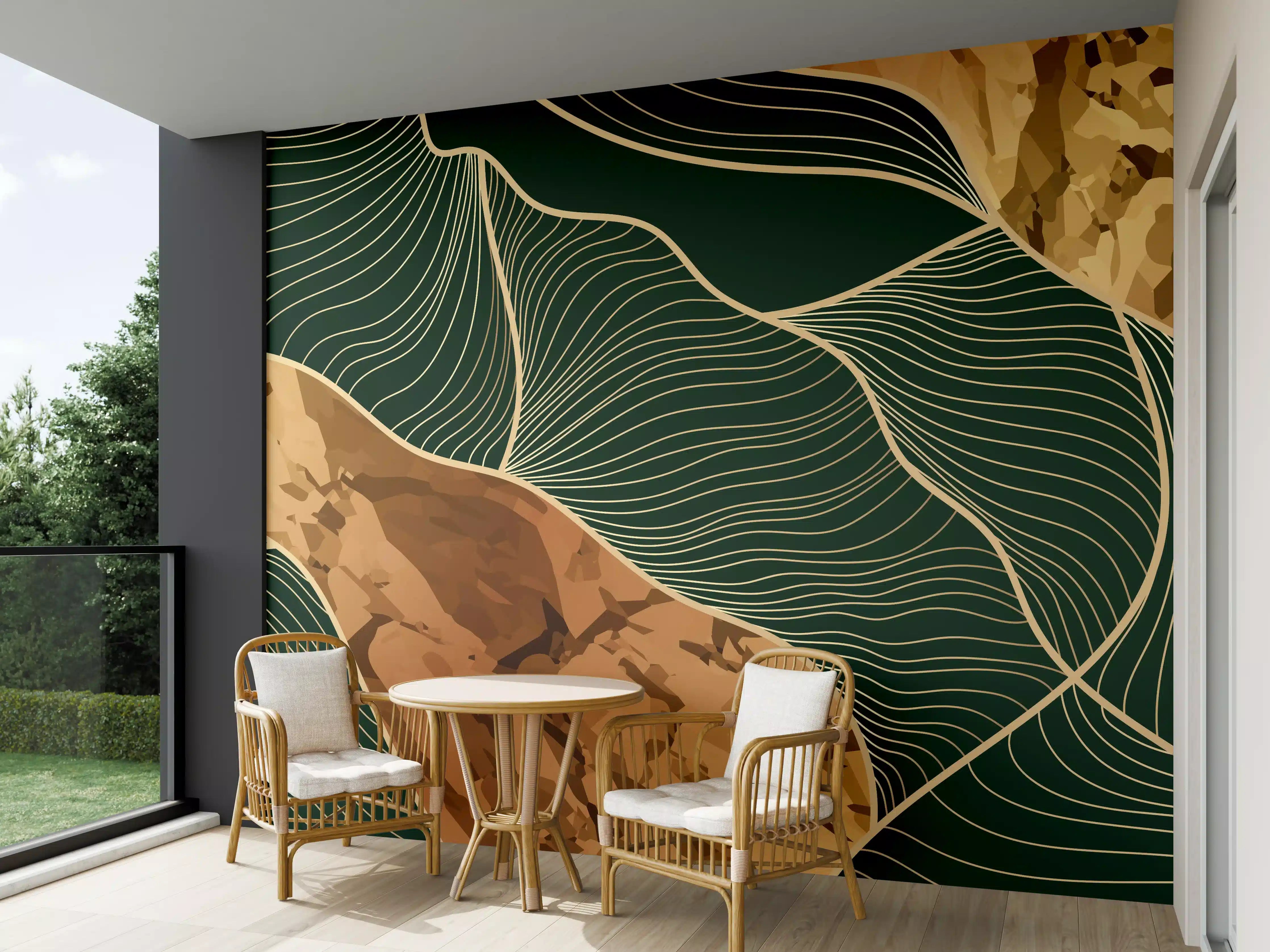 Wandverkleidung außen - Abstrakte Goldbraun-Linien Kunst