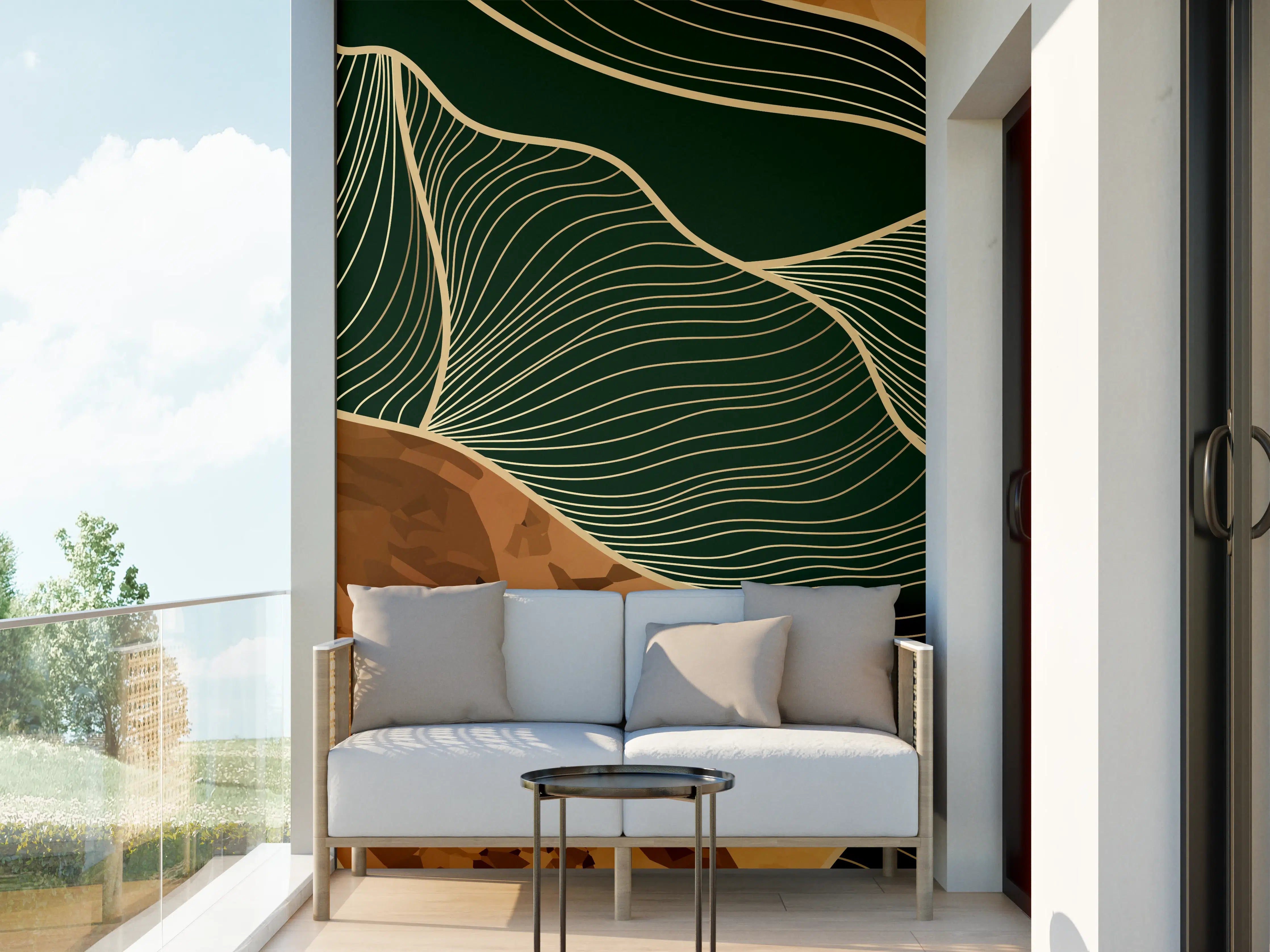 Wandverkleidung außen - Abstrakte Goldbraun-Linien Kunst