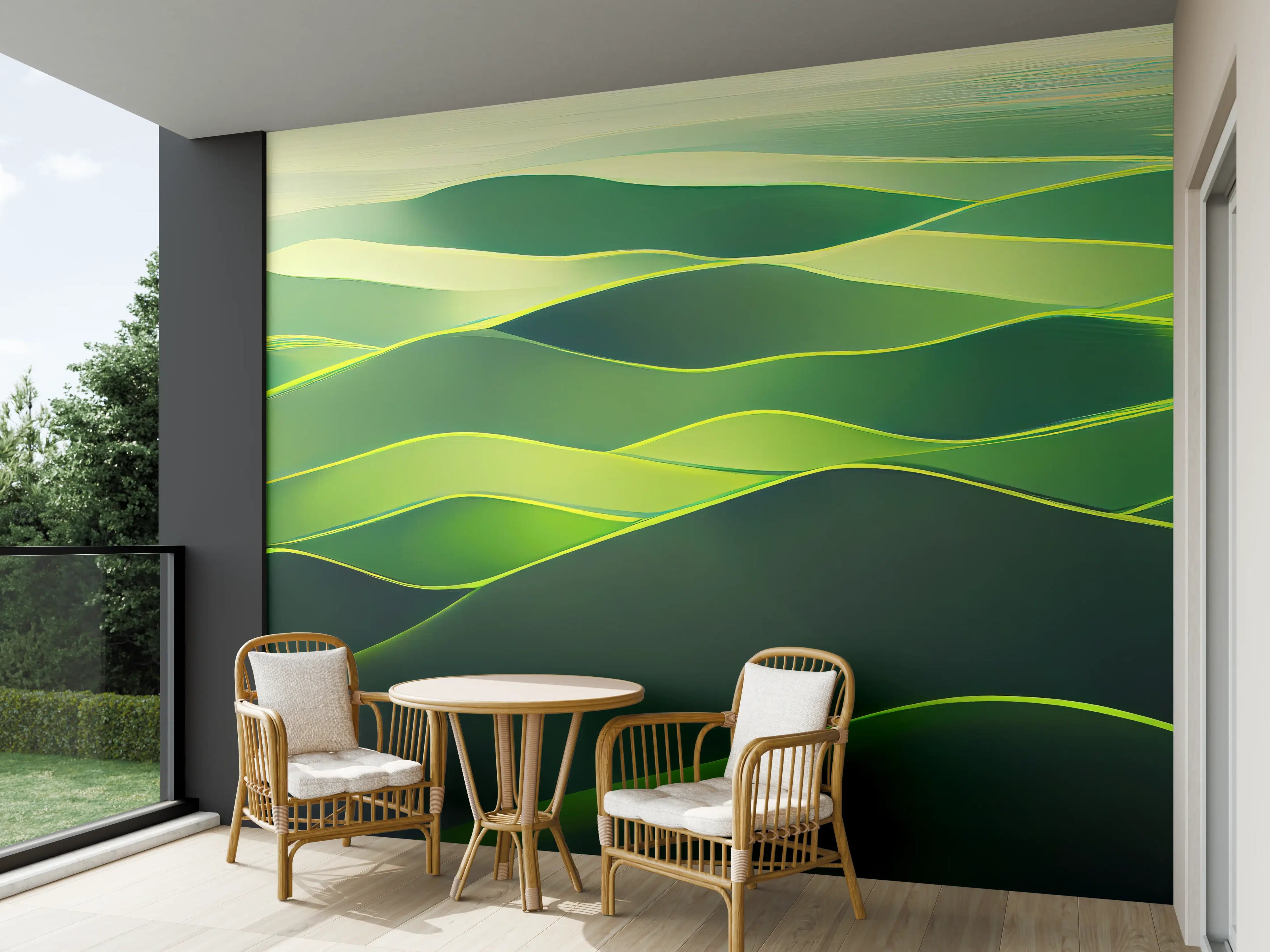 Wandverkleidung außen - Abstrakte Grüne Landschaft Illustration