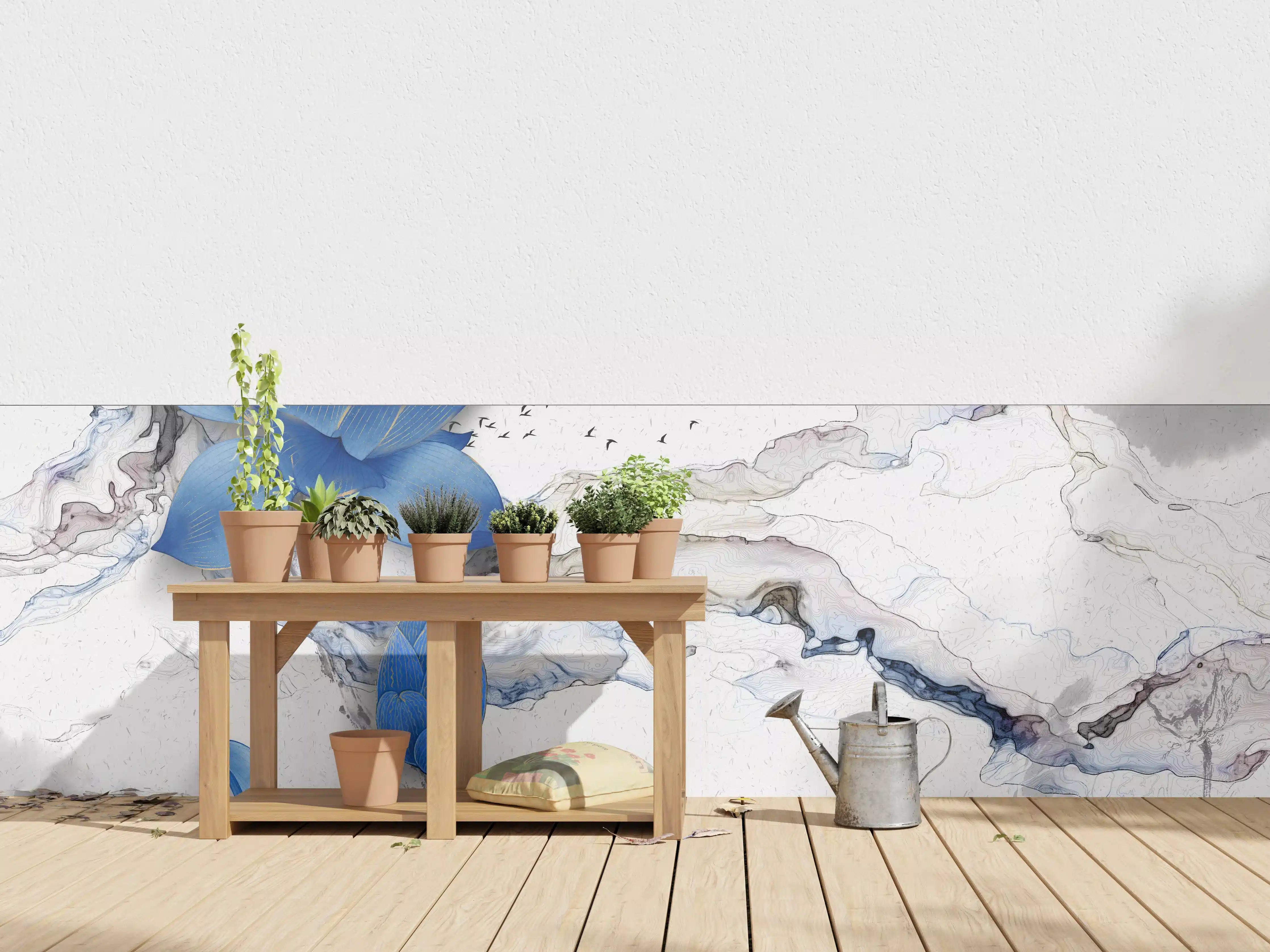 Wandverkleidung außen - Abstrakte Illustration blauer Blume