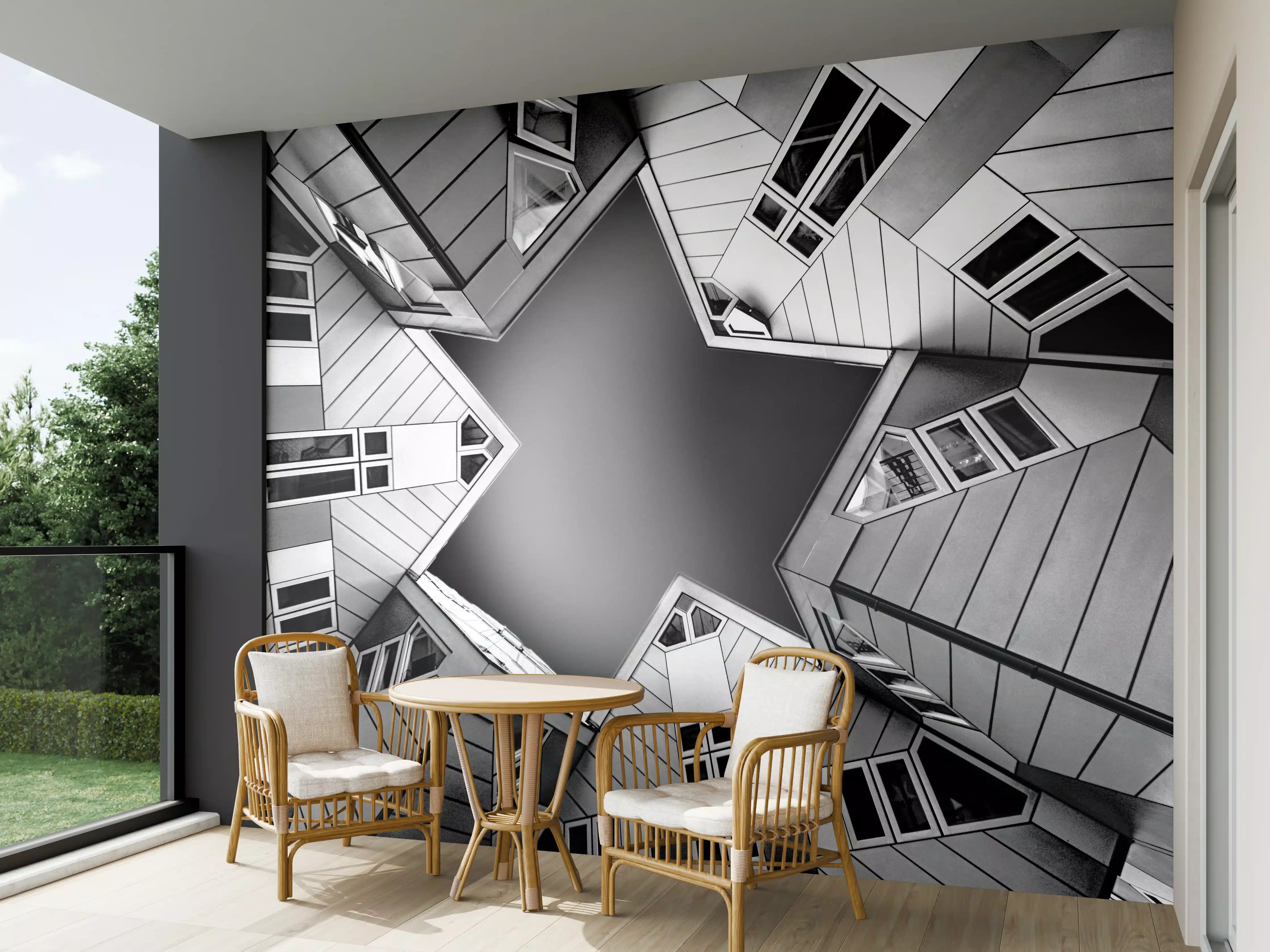 Wandverkleidung außen - Abstrakte Kubushäuser in Monochrom