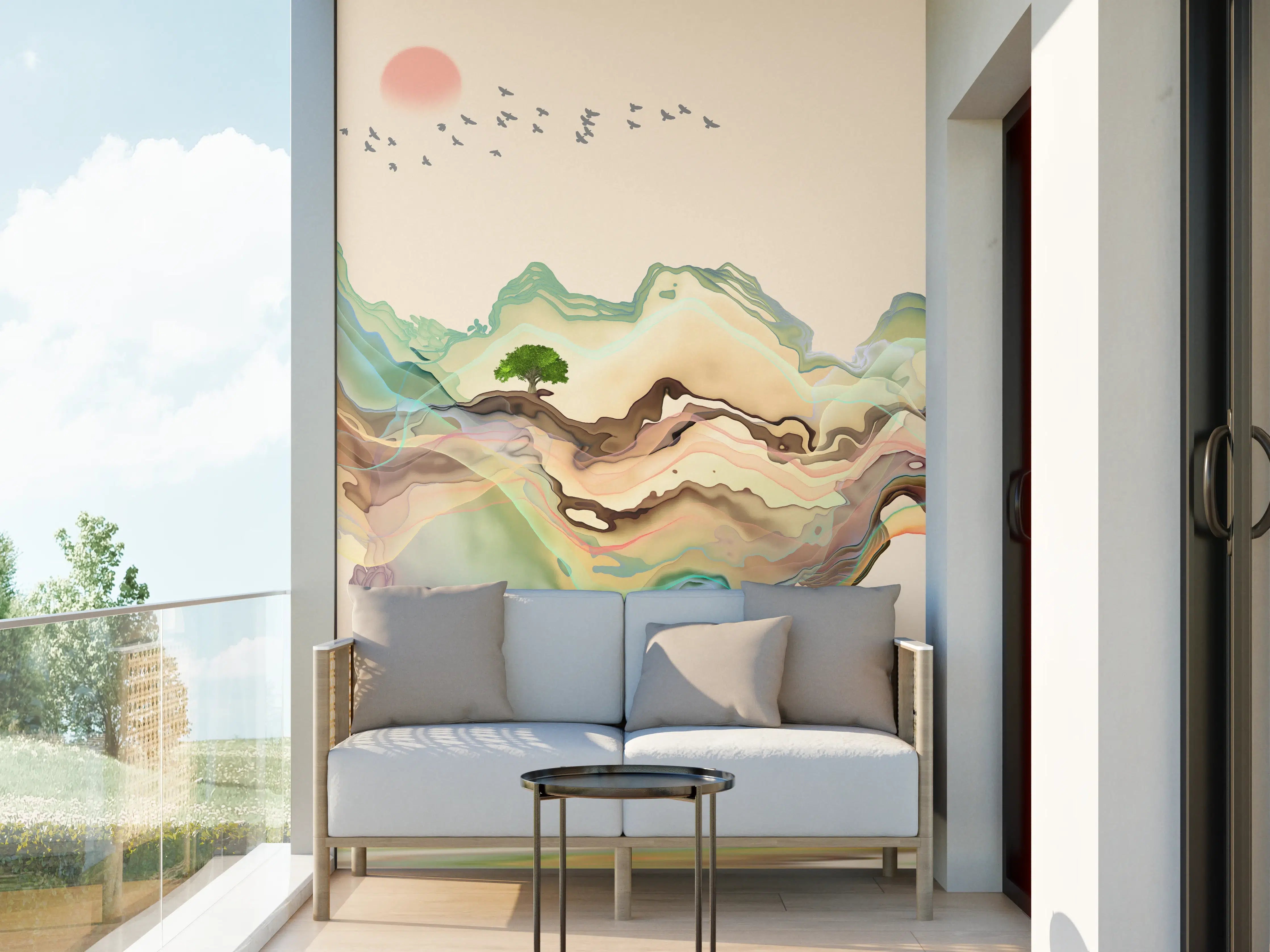 Wandverkleidung außen - Abstrakte Landschafts Illustration