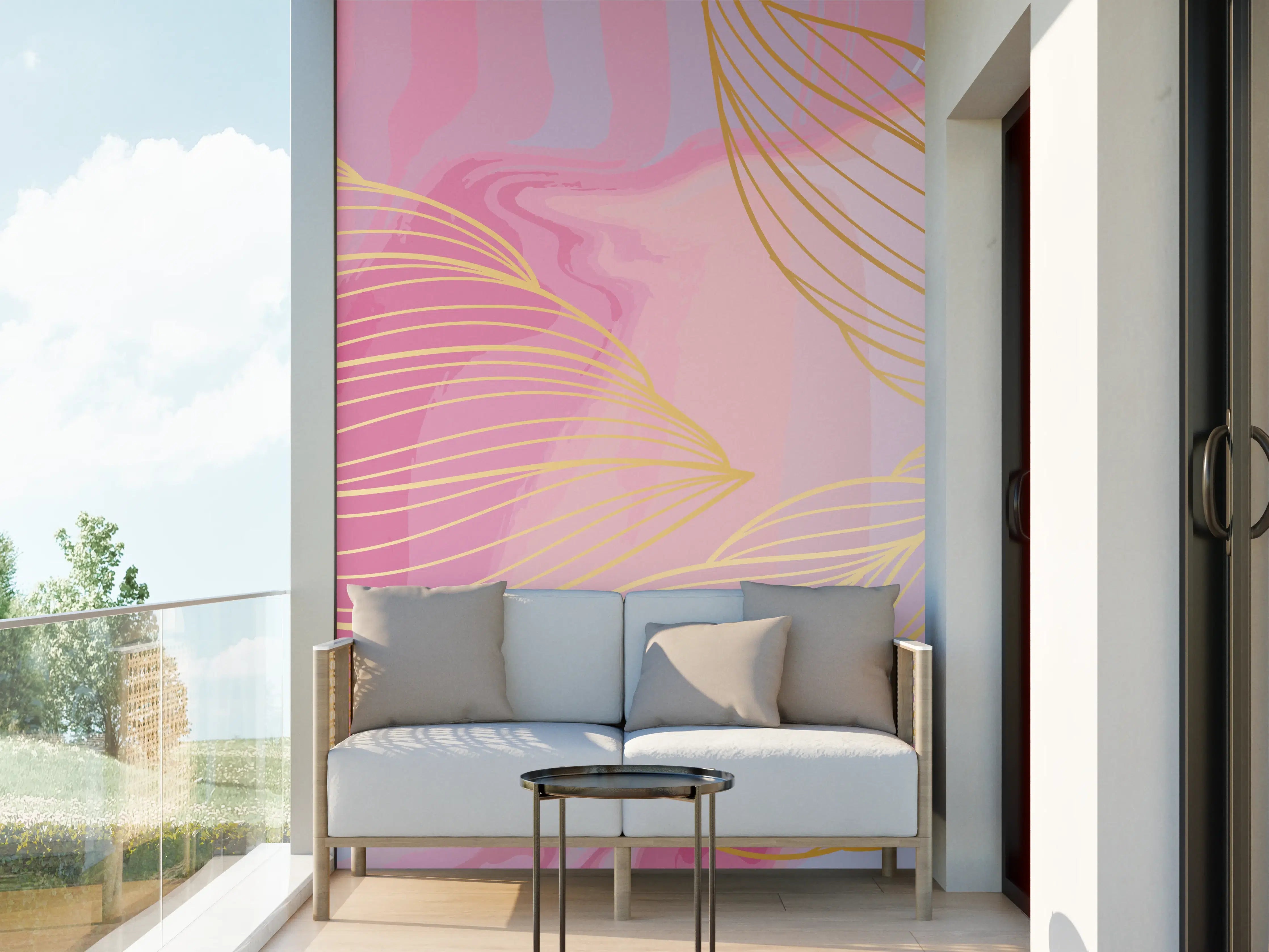 Wandverkleidung außen - Abstrakte Rosa Wellen Kunst