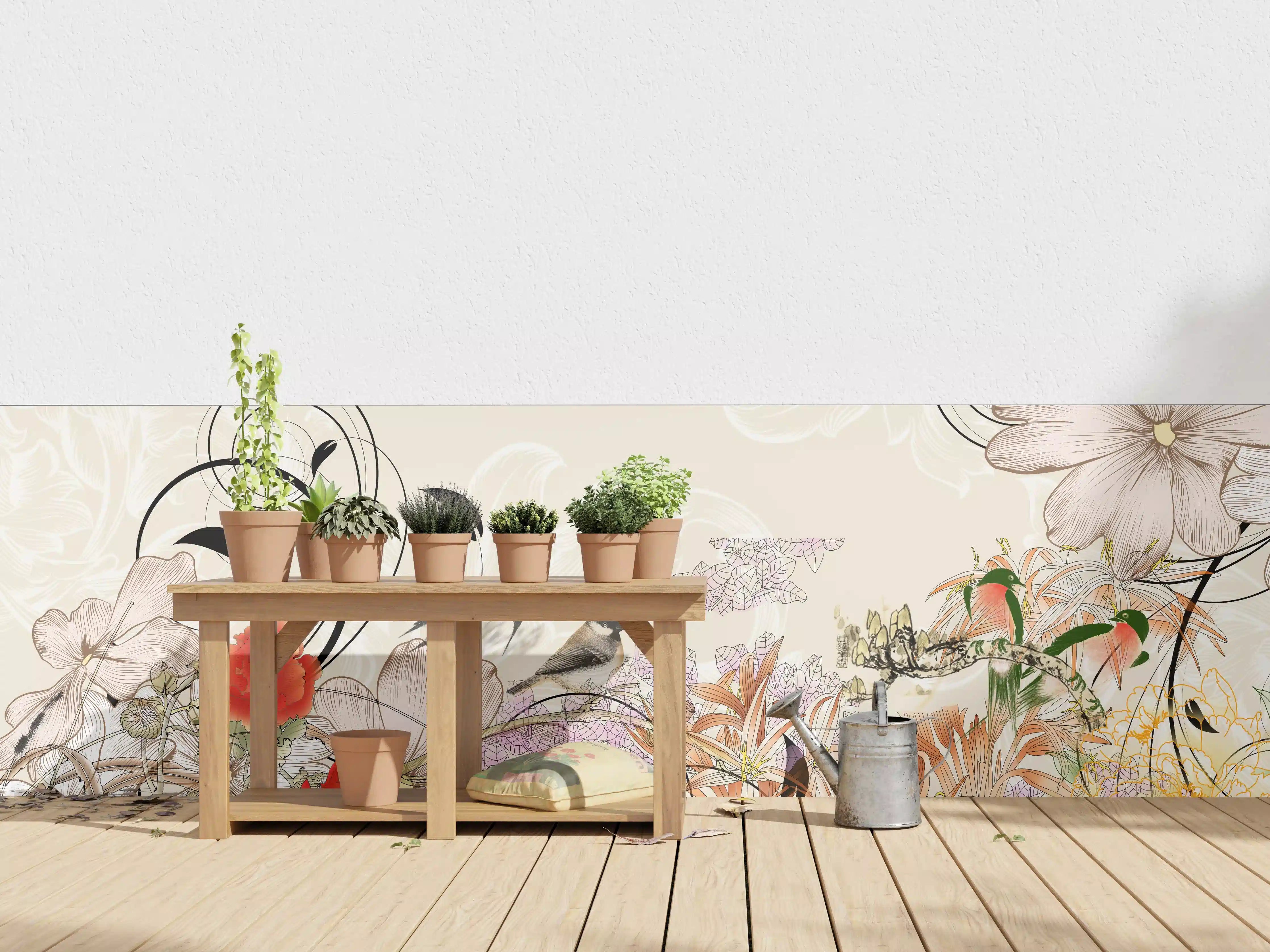 Wandverkleidung außen - Abstrakte Vögel Natur Illustration