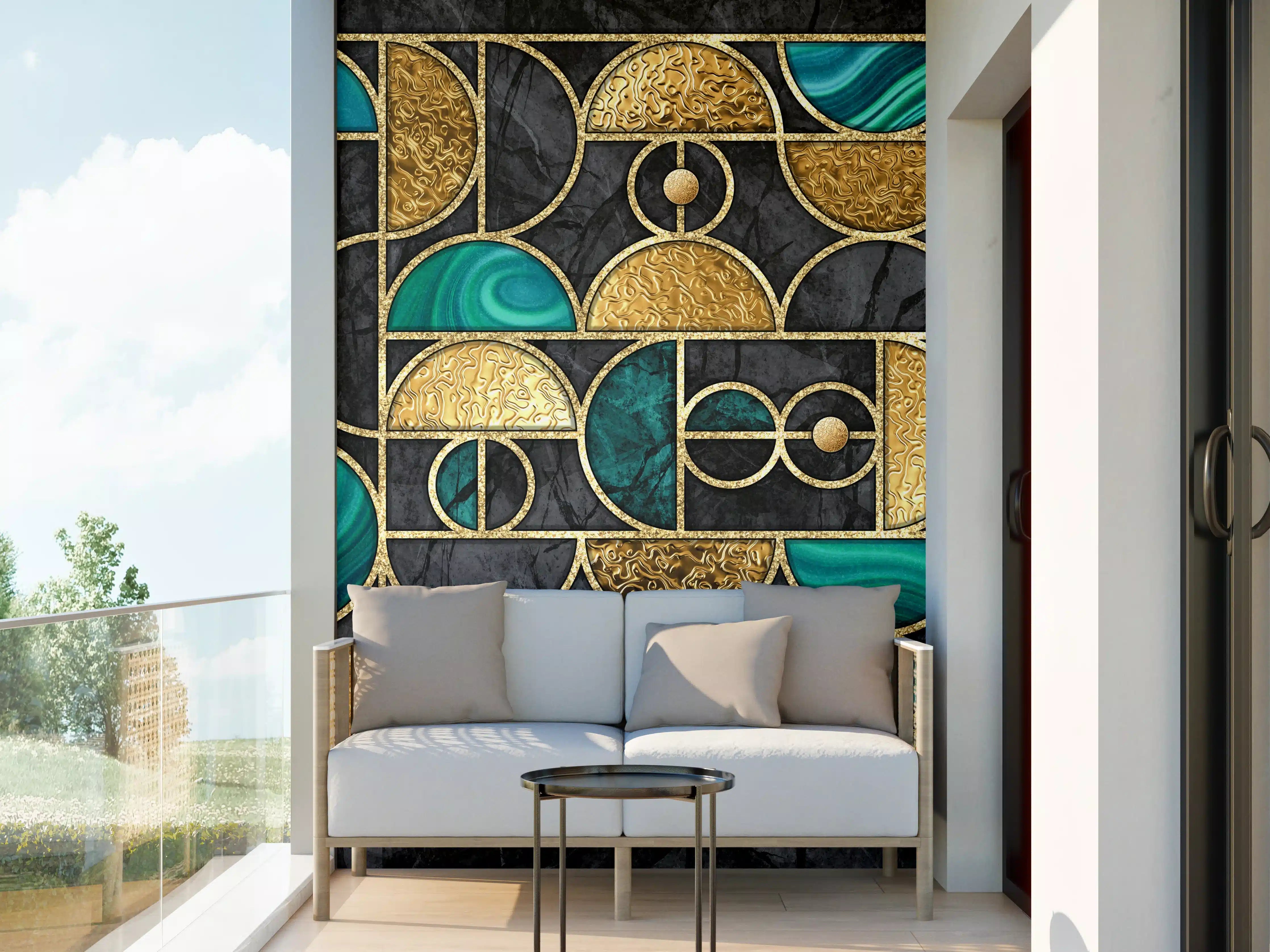 Wandverkleidung außen - Abstrakter Gold-Schwarz-Grün Mosaik