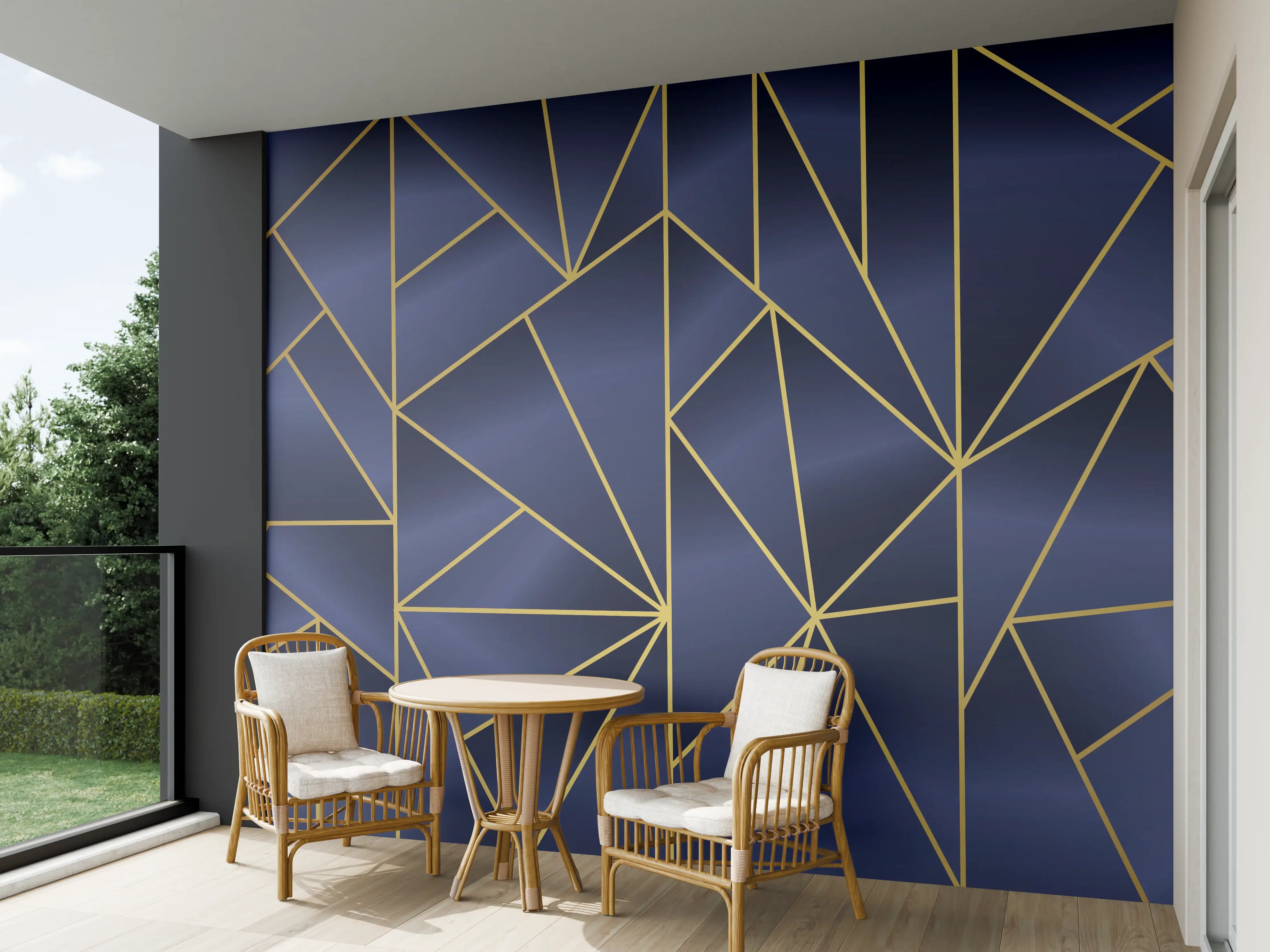 Wandverkleidung außen - Abstraktes Blau-Gold Muster