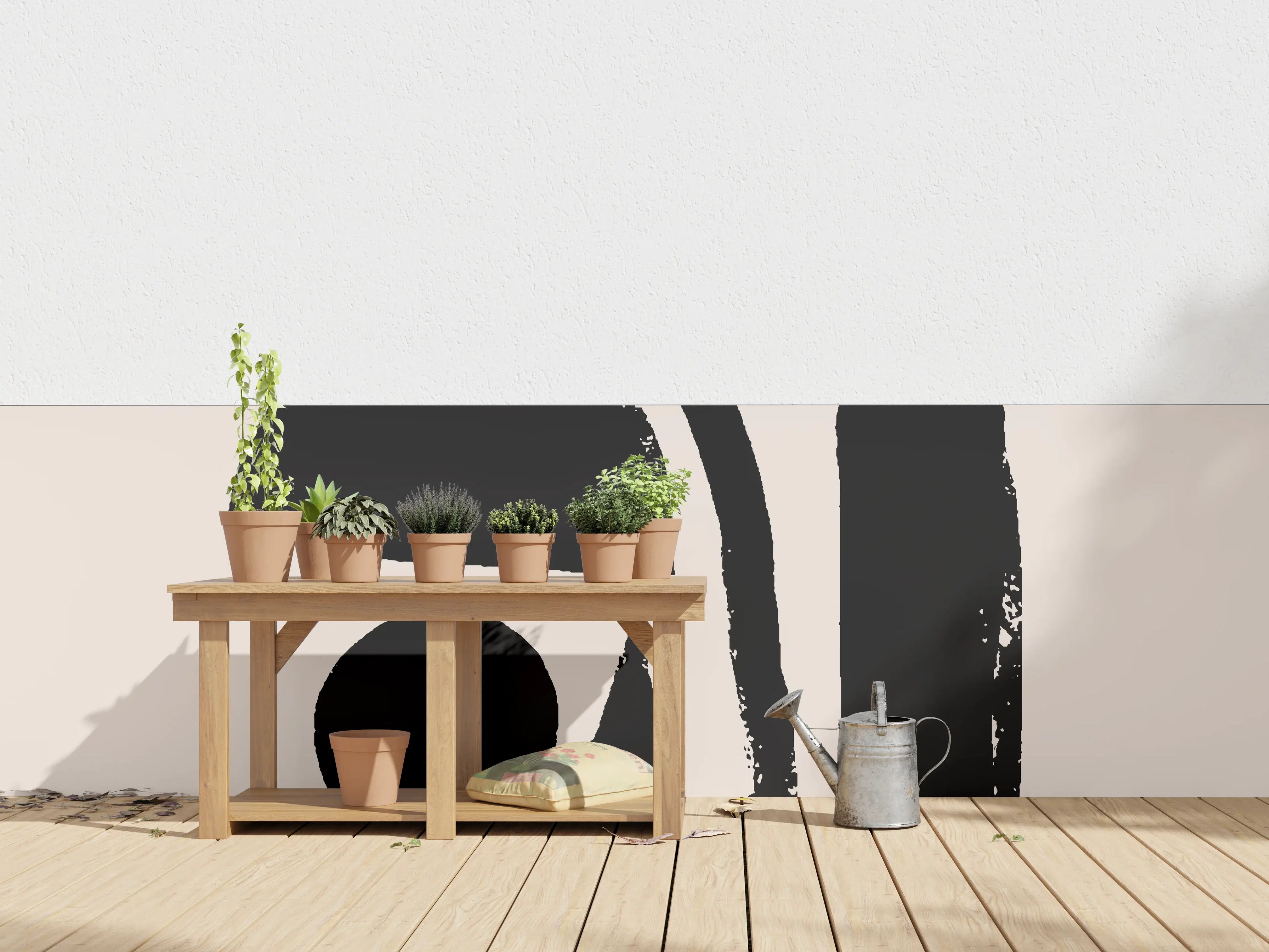 Wandverkleidung außen - Abstraktes Elfenbein-Schwarz-Kunstwerk
