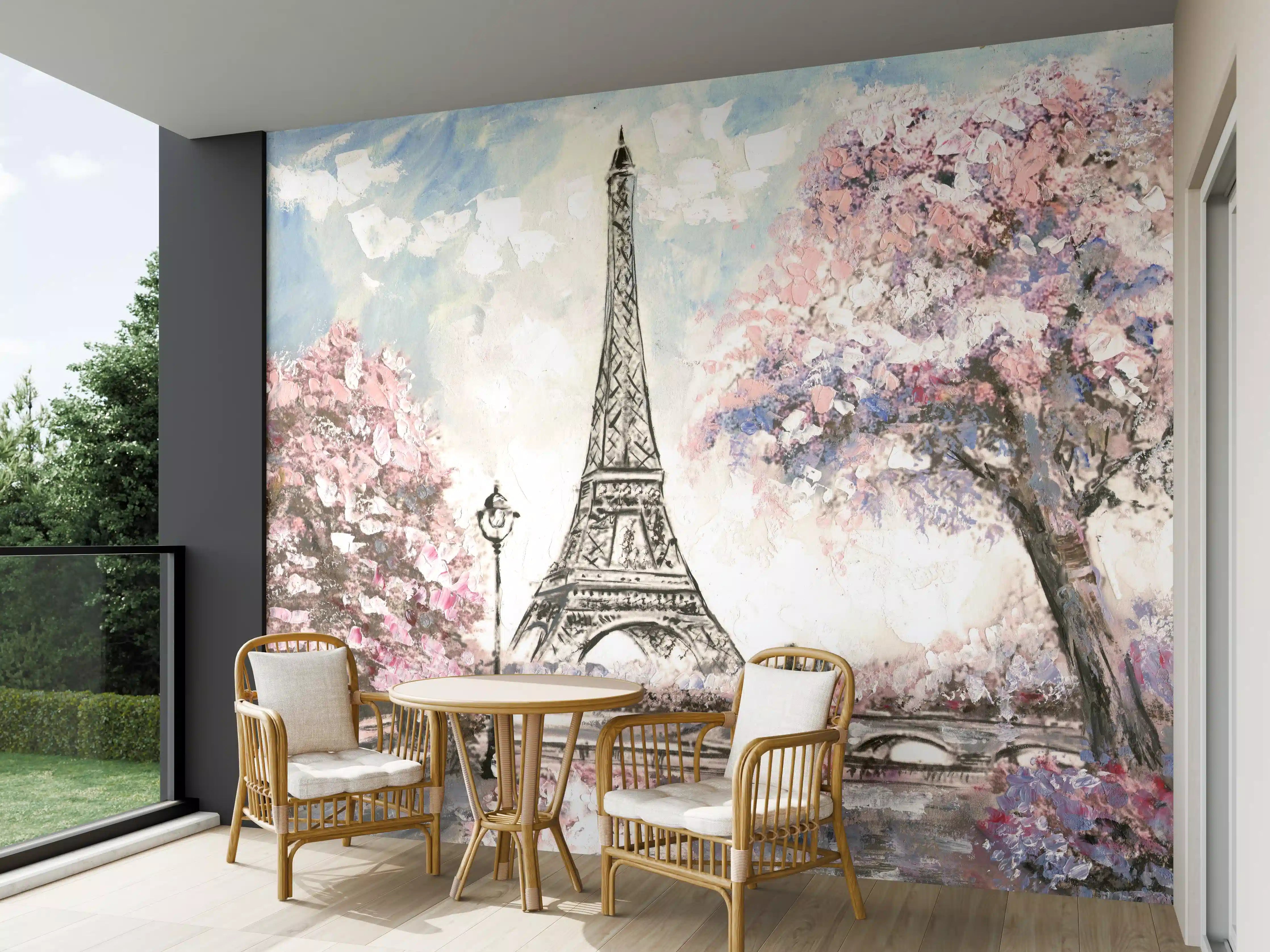 Wandverkleidung außen - Acrylgemälde eines Paares in Paris