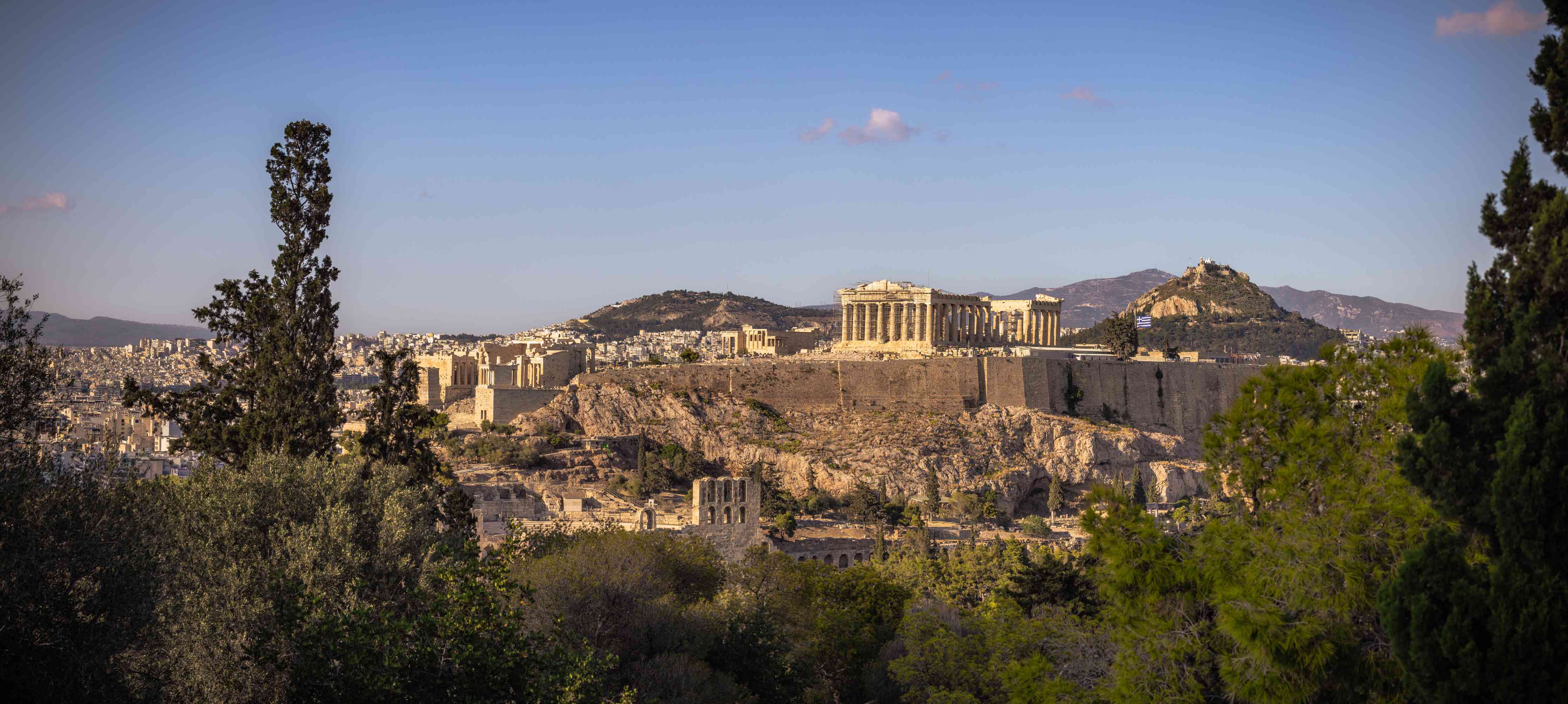 Wandverkleidung außen-Akropolis Panorama Beige-Blau