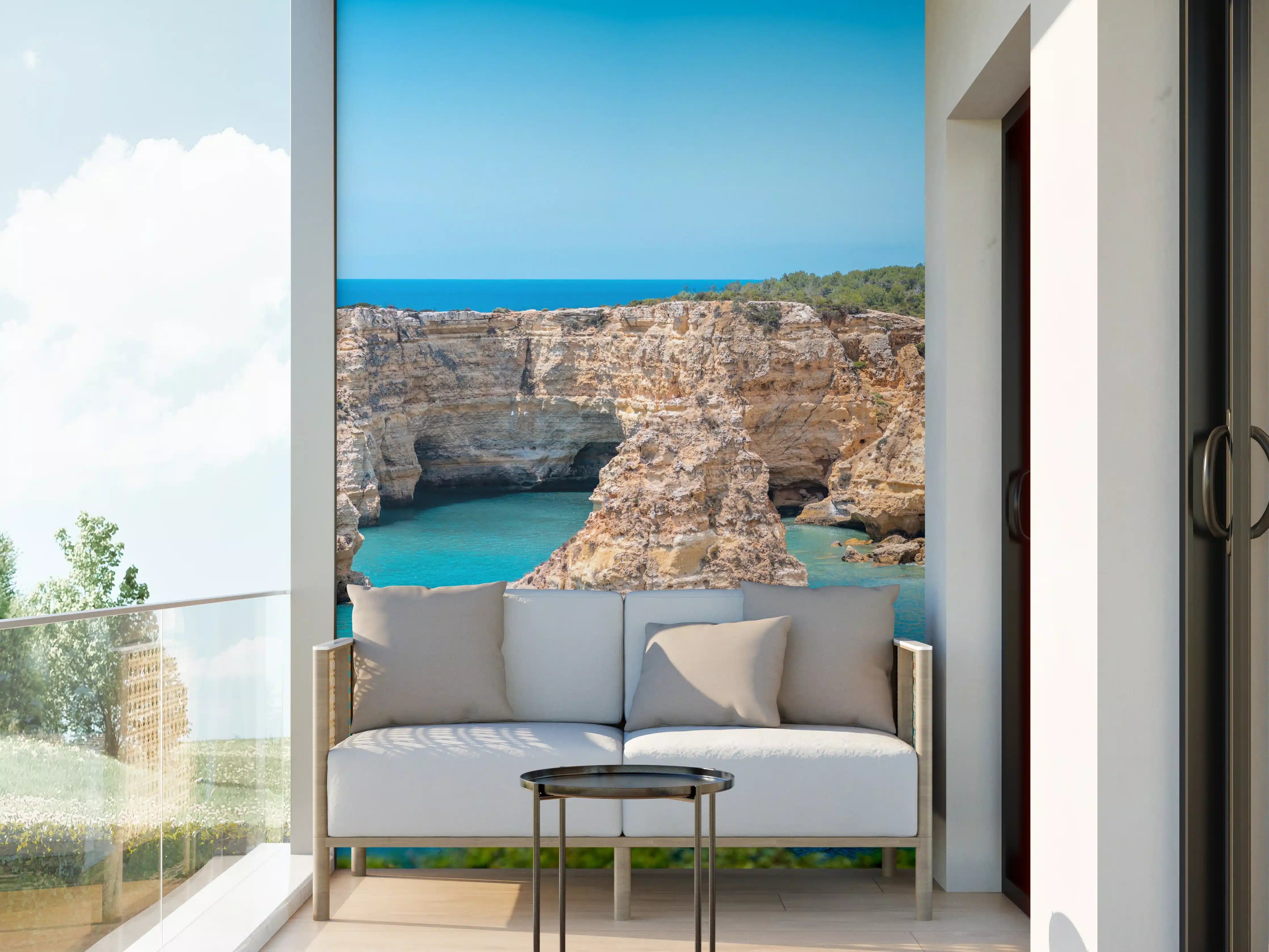 Wandverkleidung außen - Algarve-Klippen am türkisblauen Meer