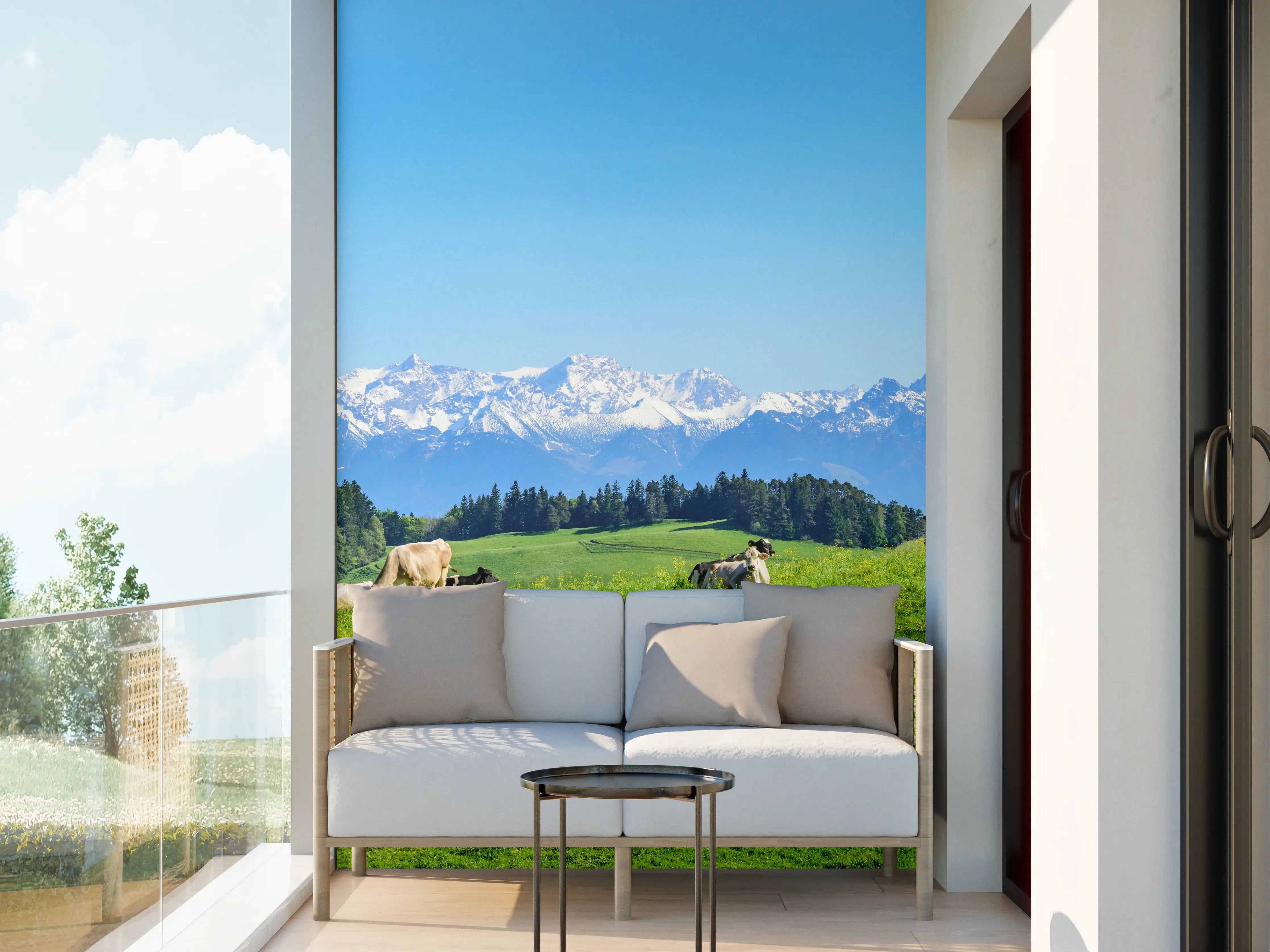 Wandverkleidung außen - Almwiese mit Kühen und Alpenblick