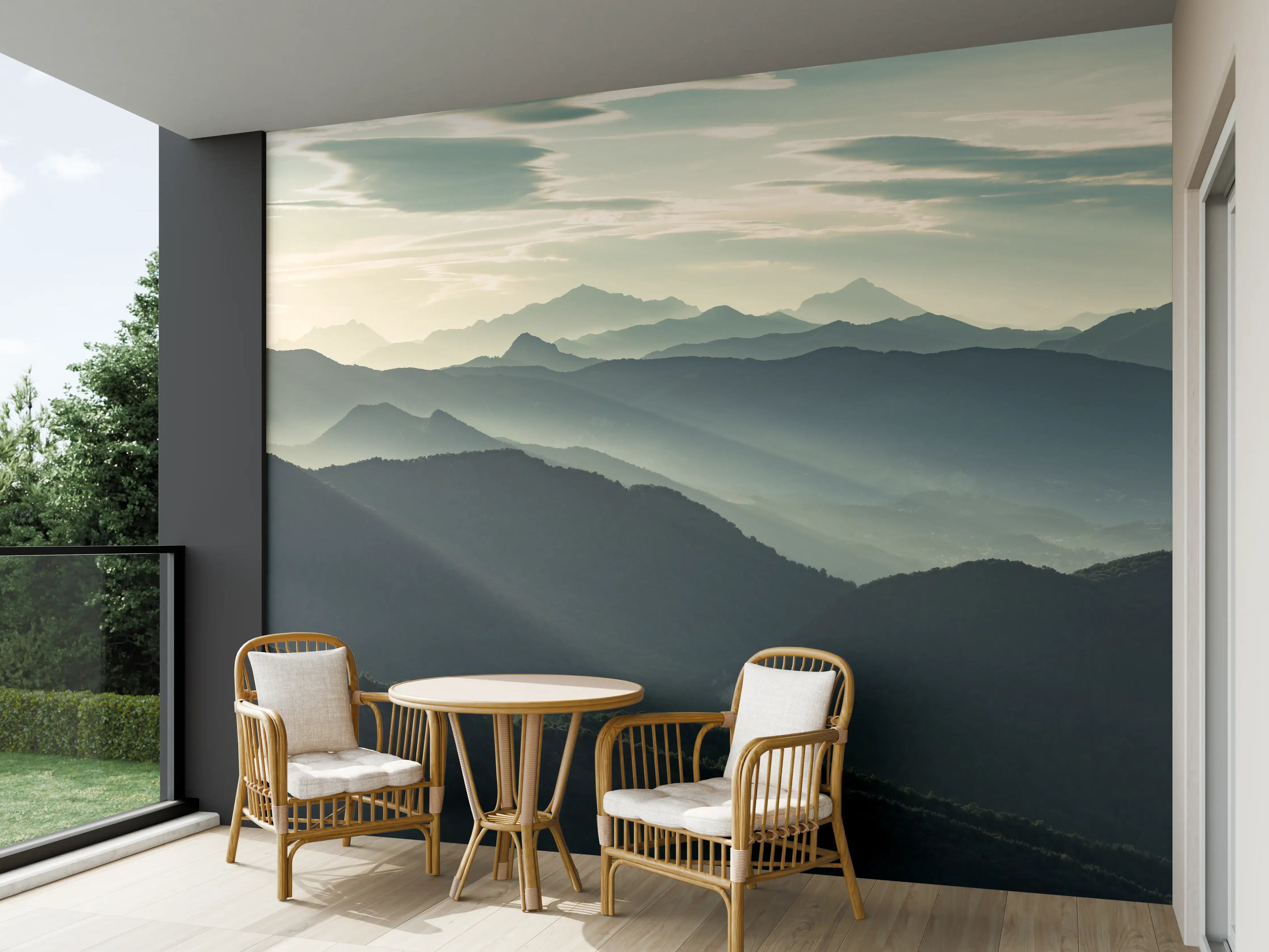 Wandverkleidung außen - Alpen Morgenlicht Silhouetten