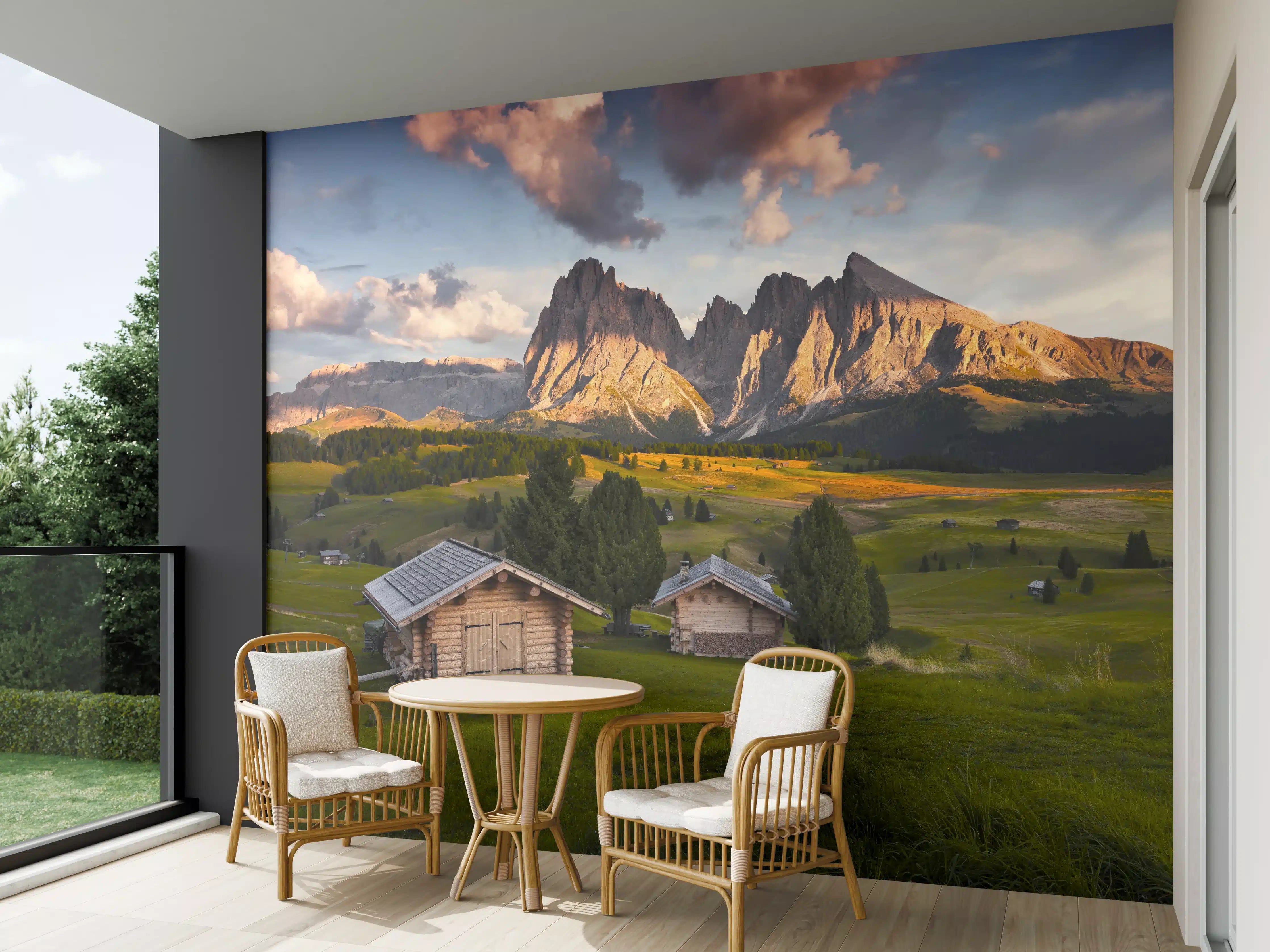 Wandverkleidung außen - Alpenhütten Sonnenuntergang Grün