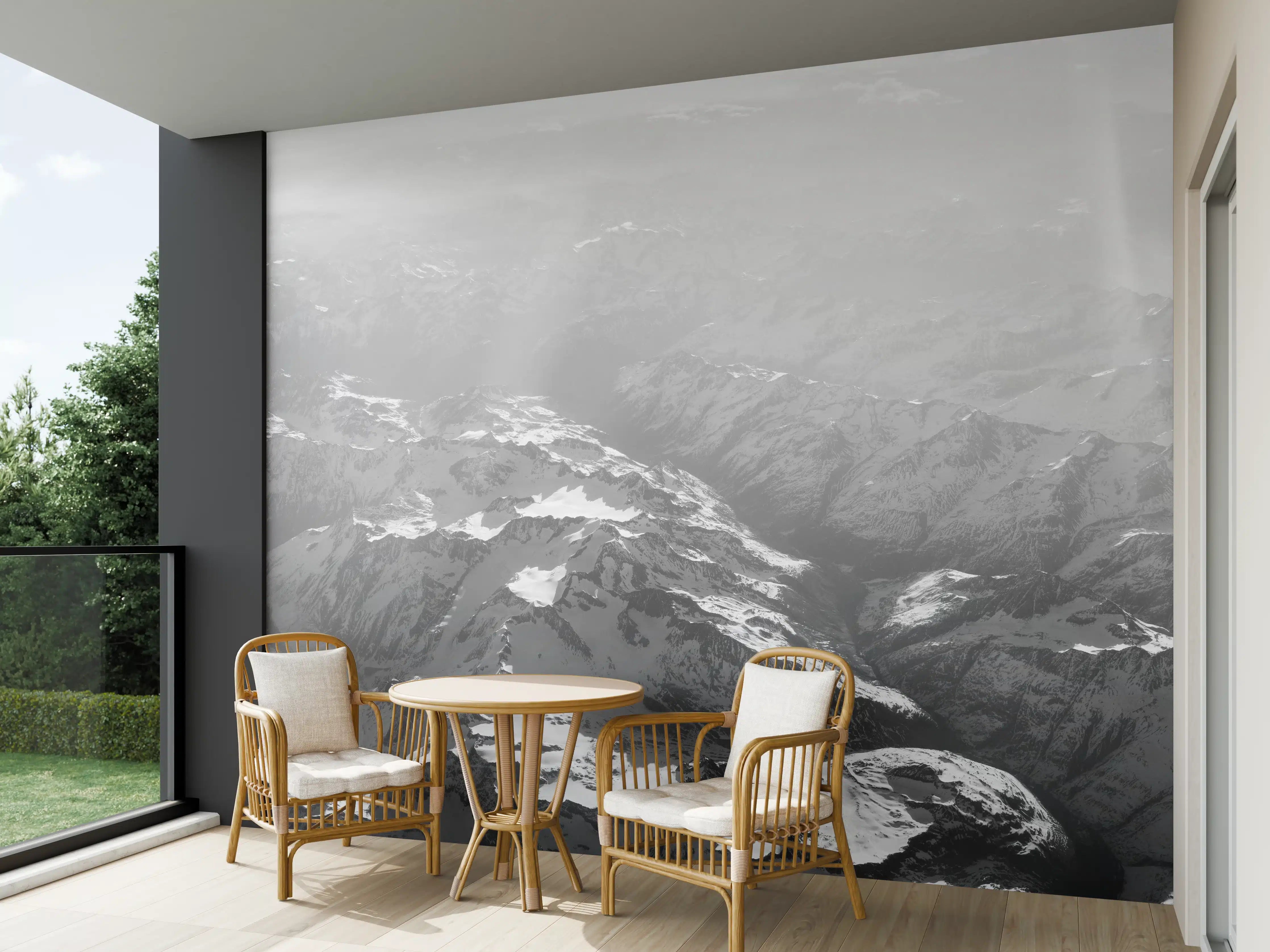 Wandverkleidung außen - Alpenidylle in Schwarz-Weiß