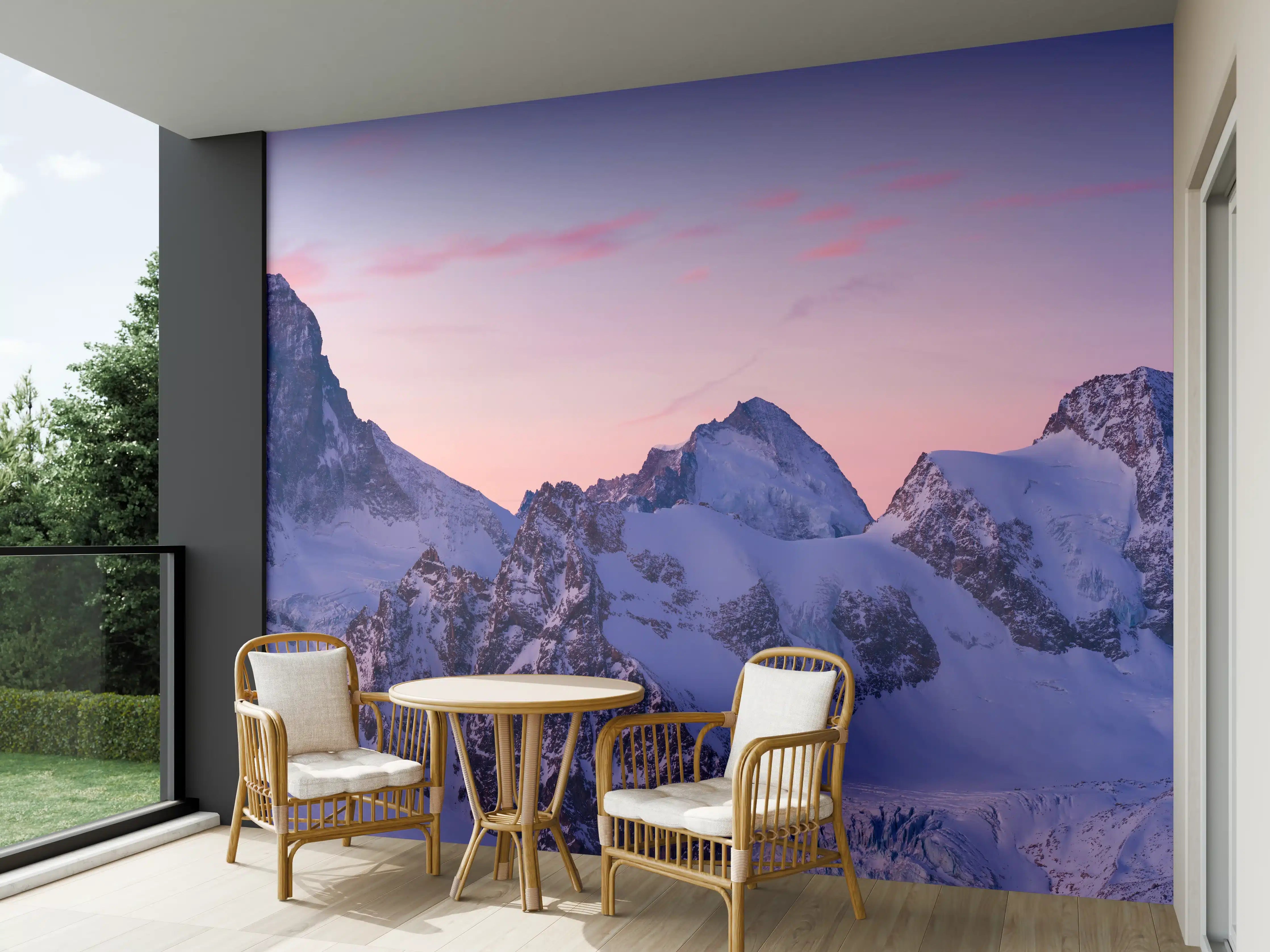 Wandverkleidung außen - Alpenpanorama Sonnenuntergang Weiß-Rosa