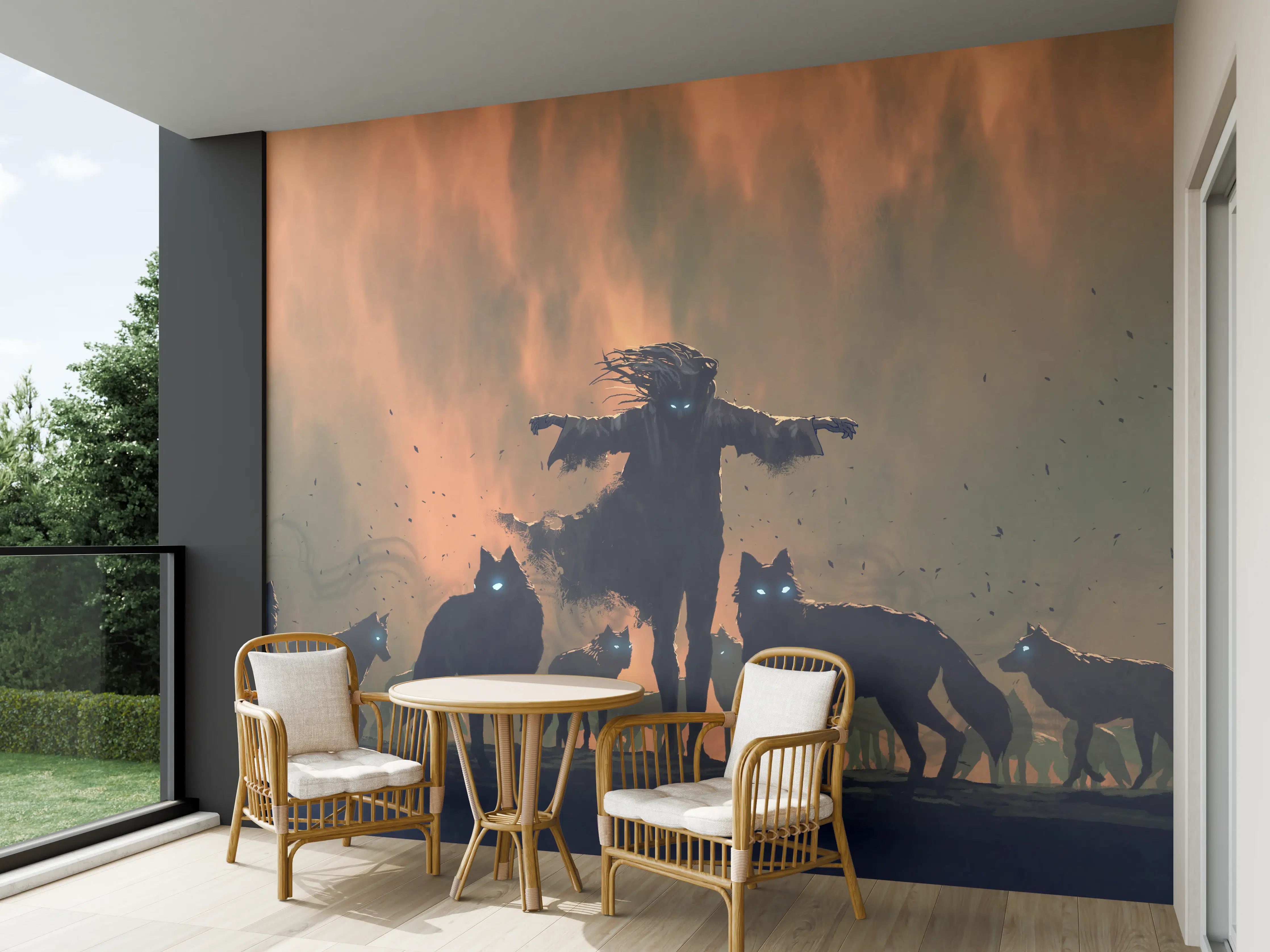 Wandverkleidung außen - Alpha-Wolf Silhouette Dämmerung