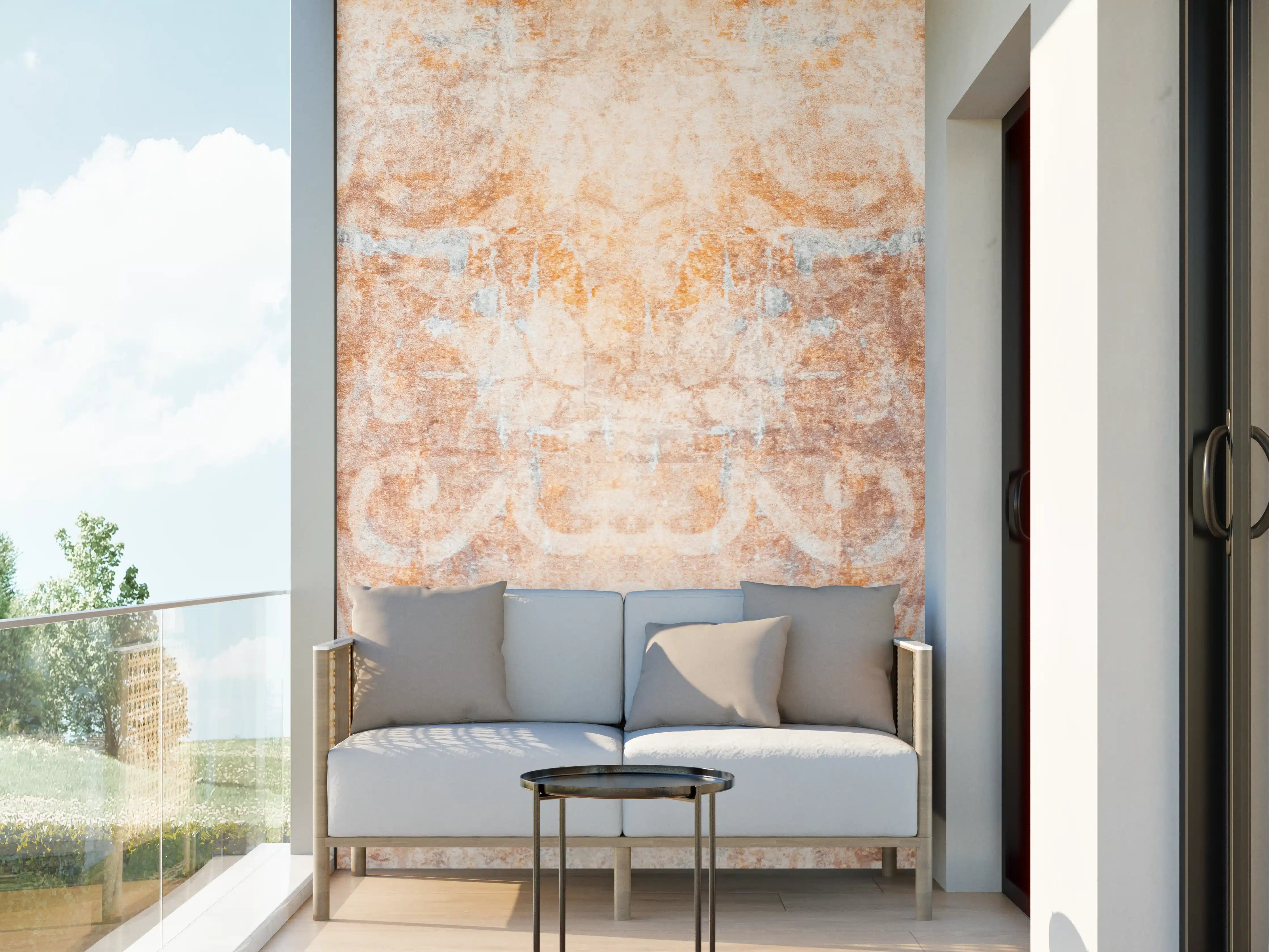 Wandverkleidung außen - Alte braun-orange-weiß Fliesenpatchwork
