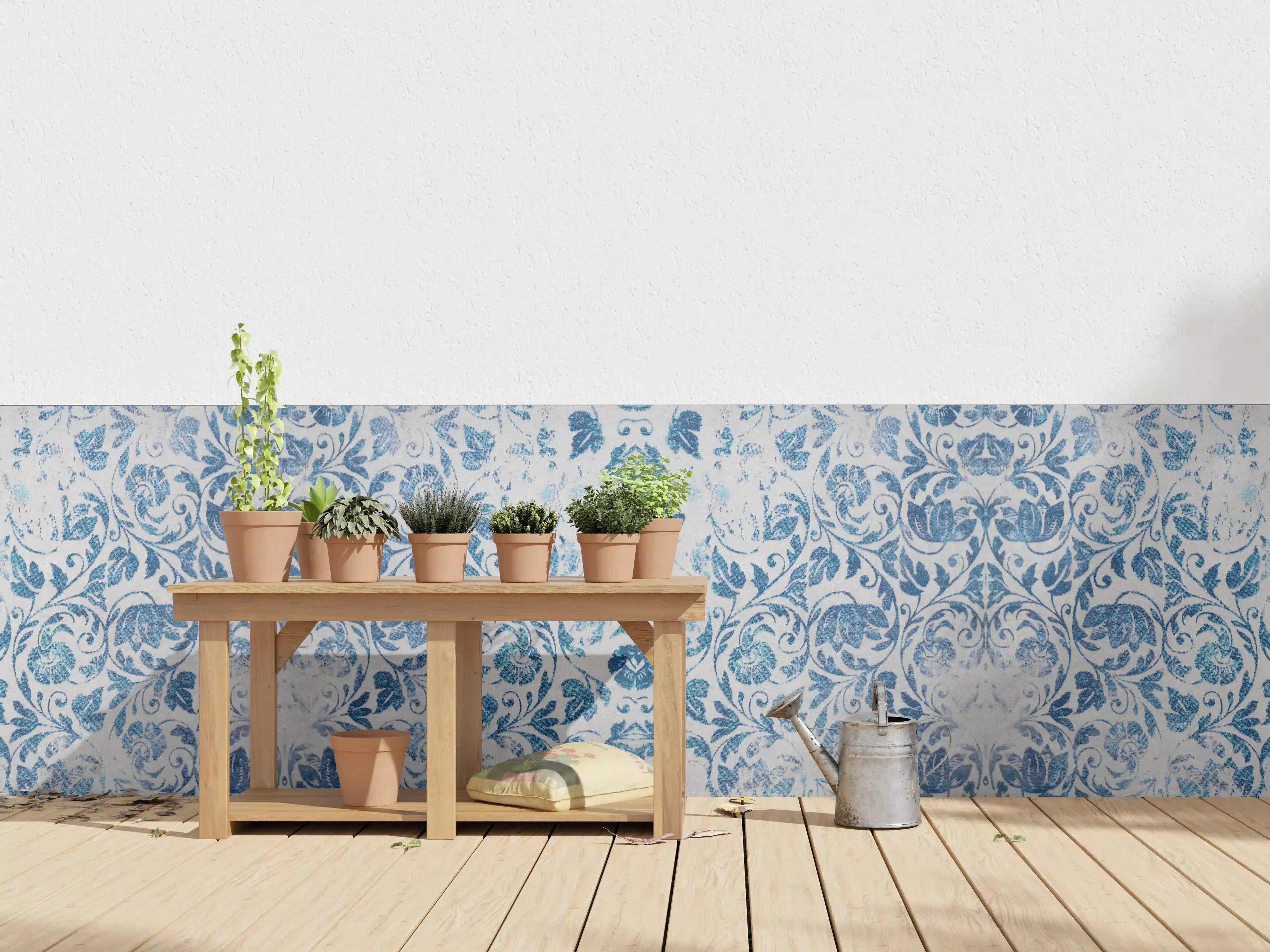 Wandverkleidung außen - Altes Abgenutztes Damast Patchwork Vintage Motiv