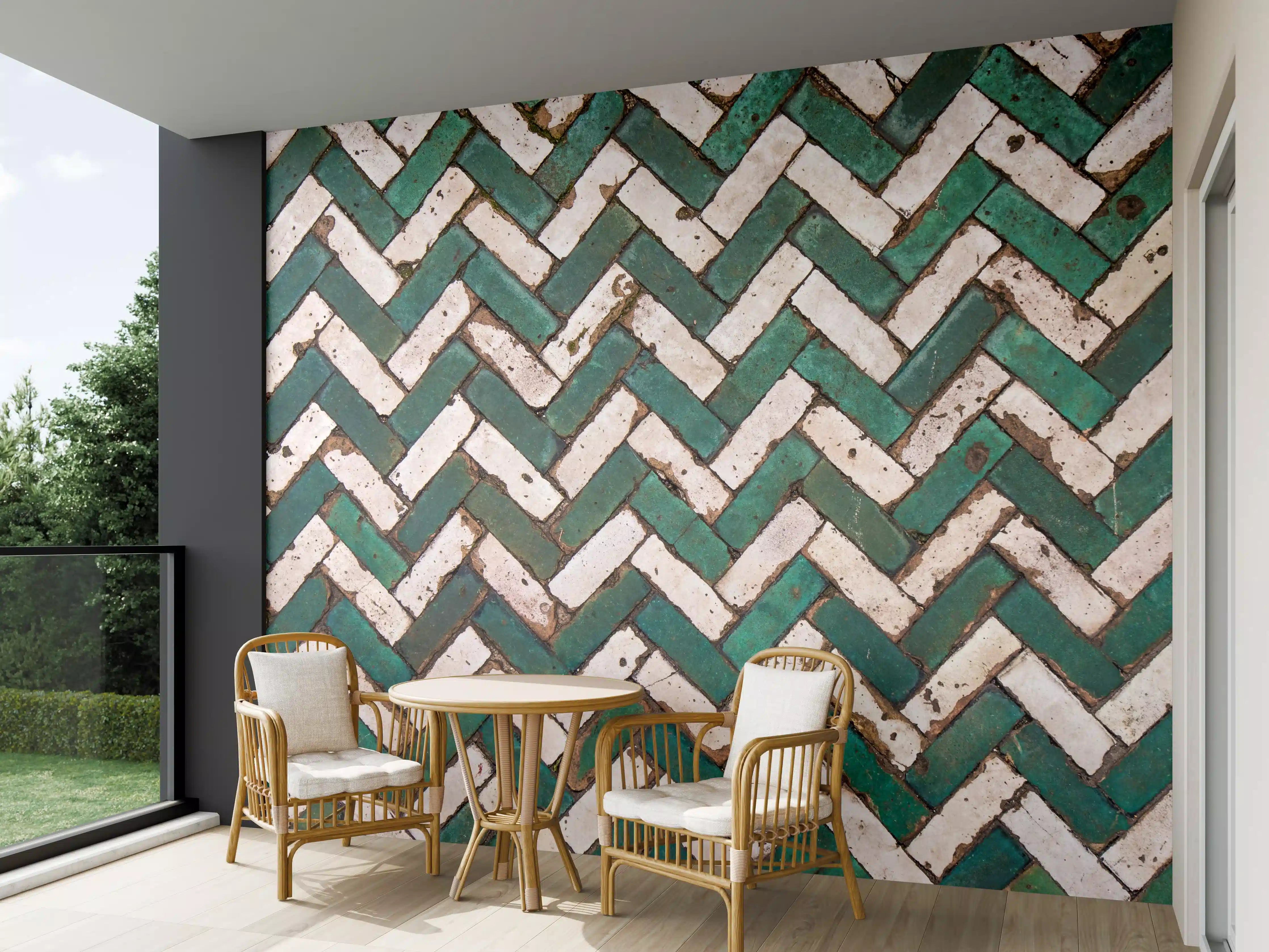 Wandverkleidung außen - Antike Fliesenmuster in Grüntönen