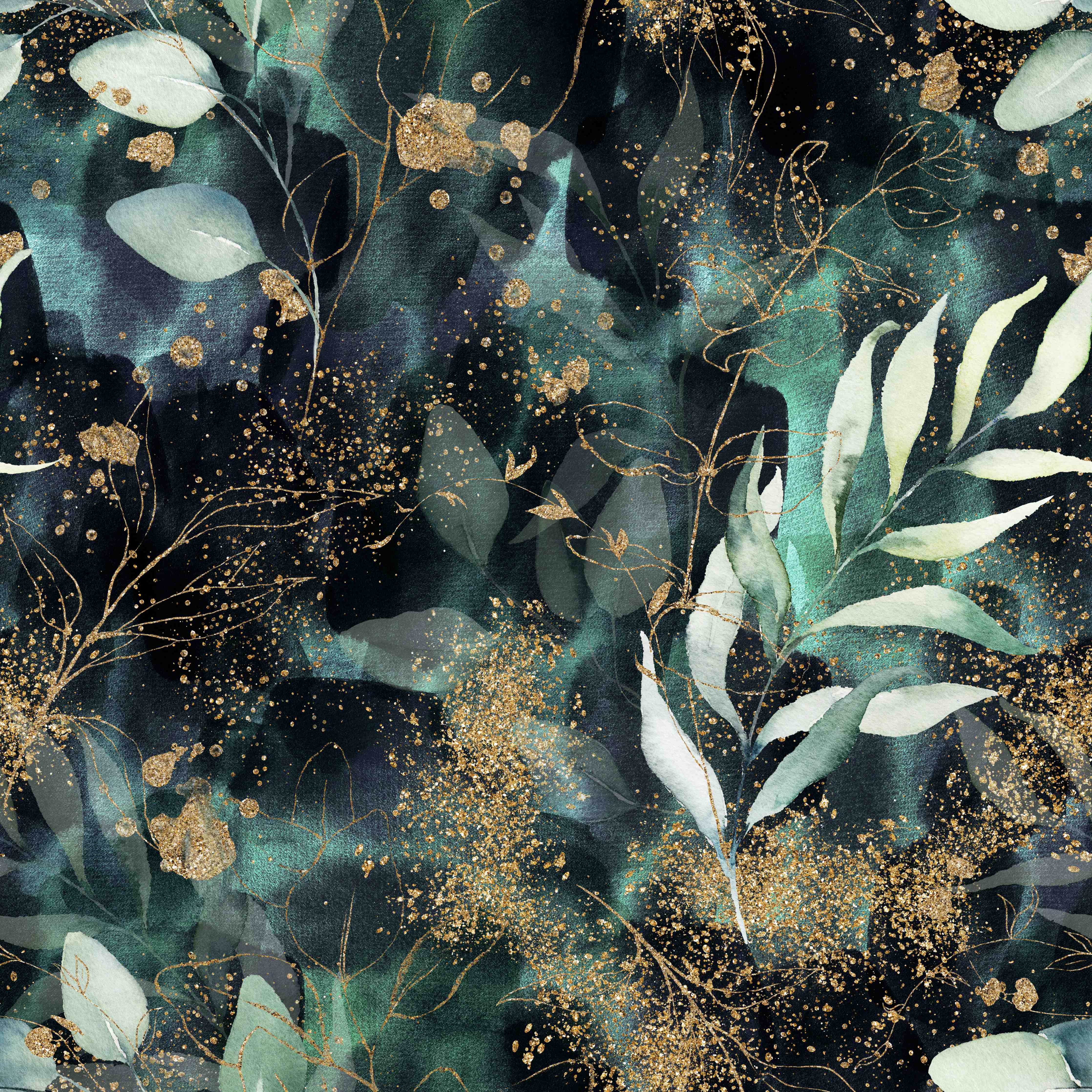 Wandverkleidung außen-Aquarell - abstrakte Blumen mit gold